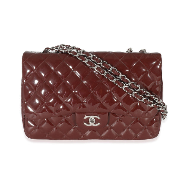 Chanel Burgundy Quilted Patent Leather Jumbo Classic Double Flap Bag Chanel