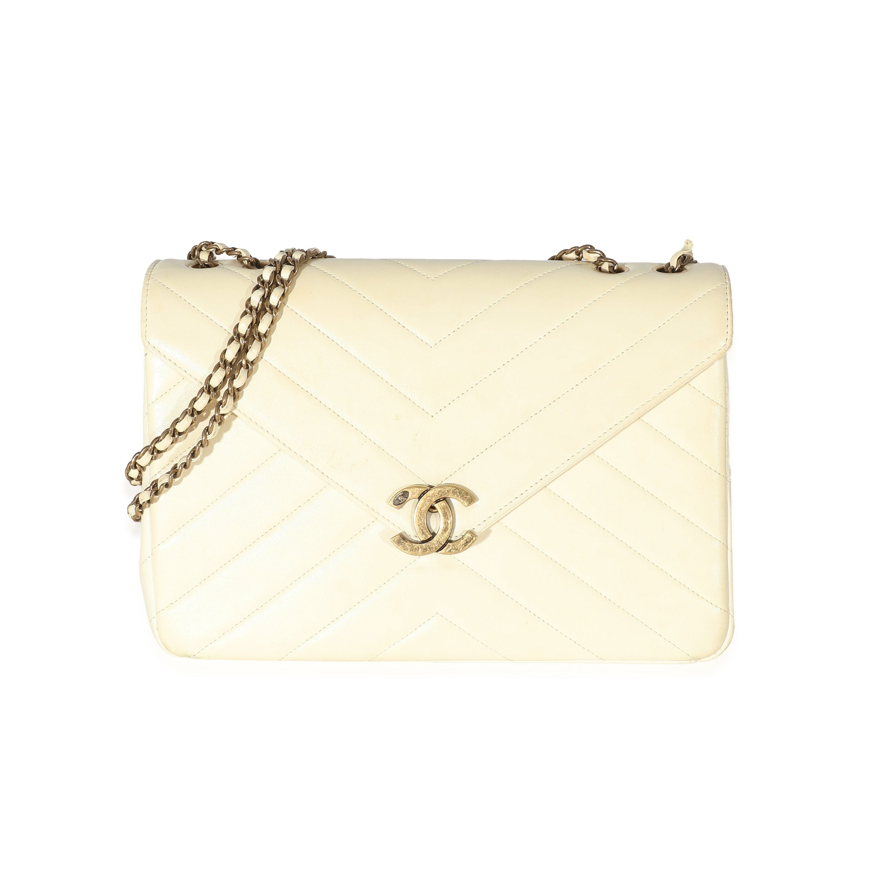 Chanel Cream Chevron Lambskin Coco Envelope Flap Bag – LuxuryPromise