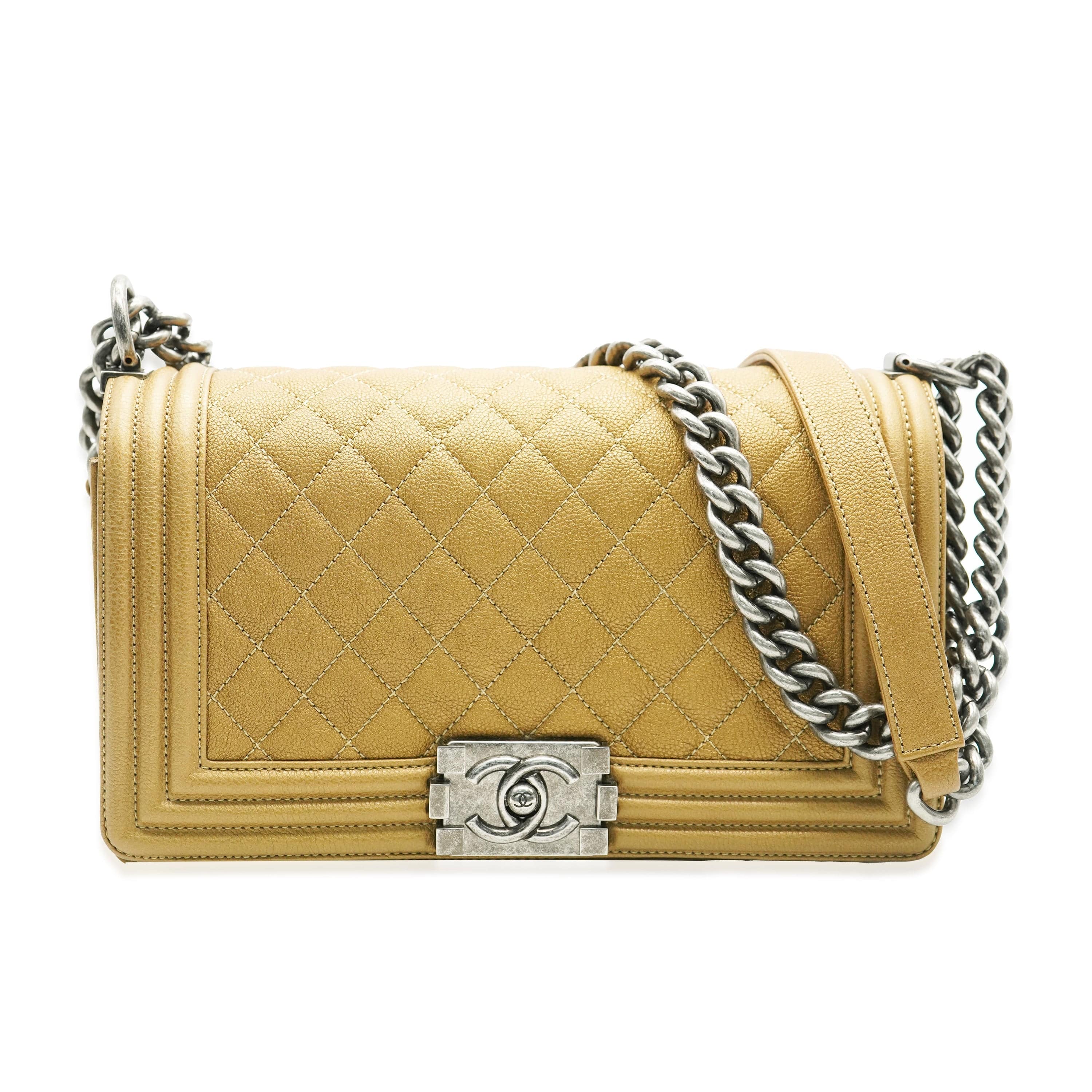 Chanel Chanel Dark Gold Quilted Caviar Old Medium Boy Bag