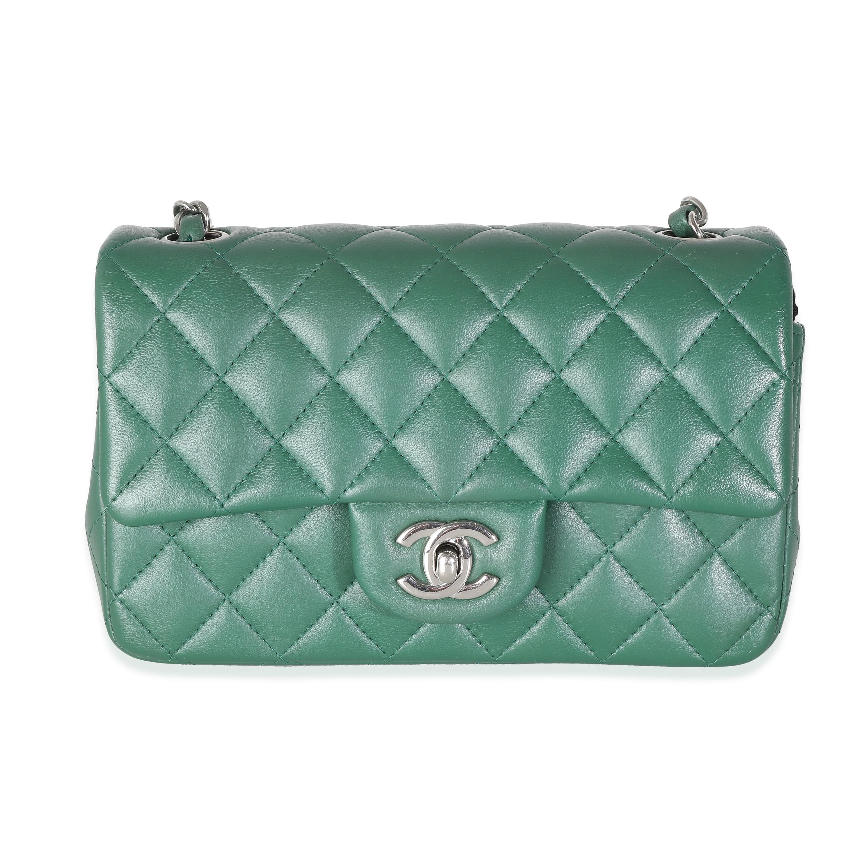 Chanel Chanel Dark Green Quilted Lambskin Mini Rectangular Flap Bag