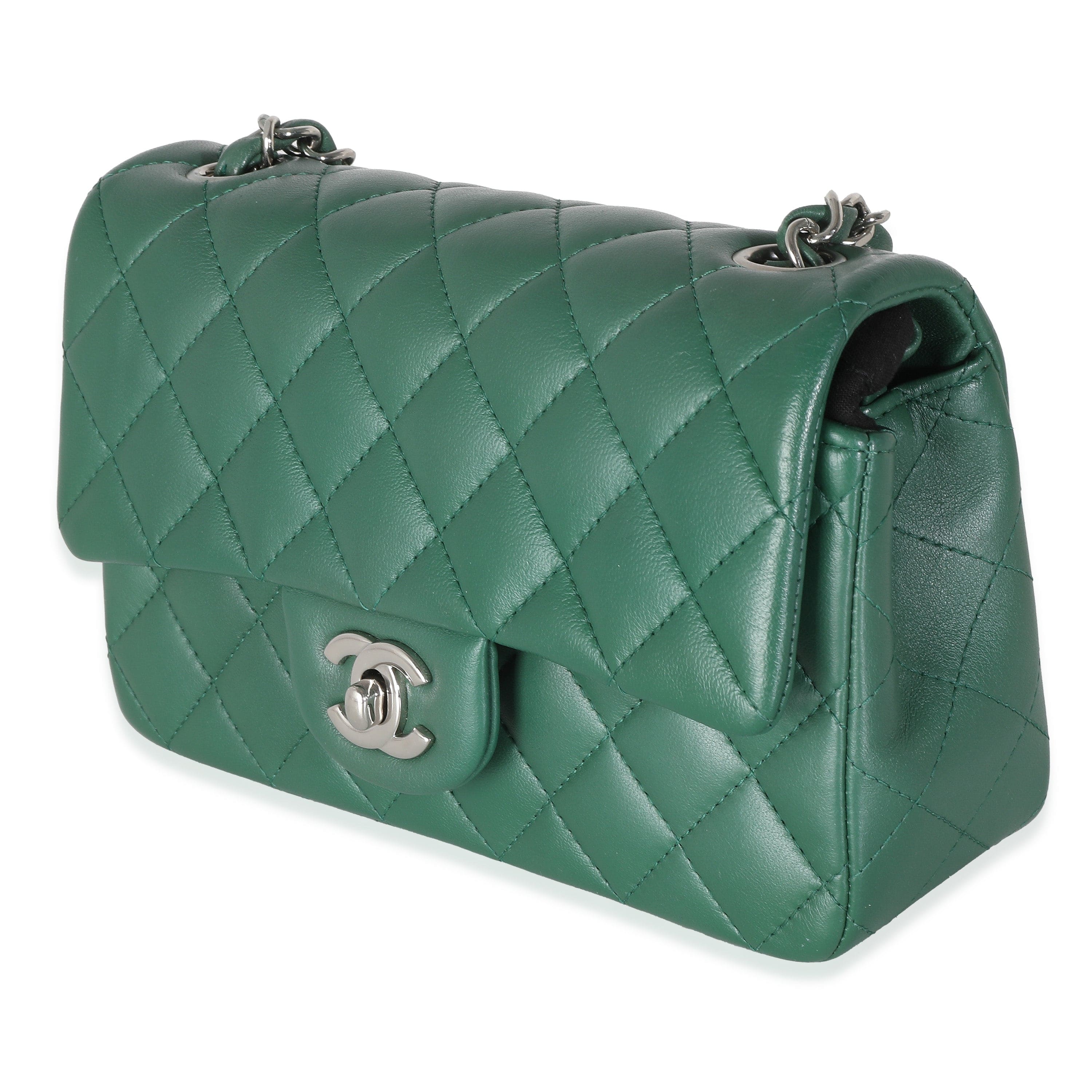 Chanel Chanel Dark Green Quilted Lambskin Mini Rectangular Flap Bag