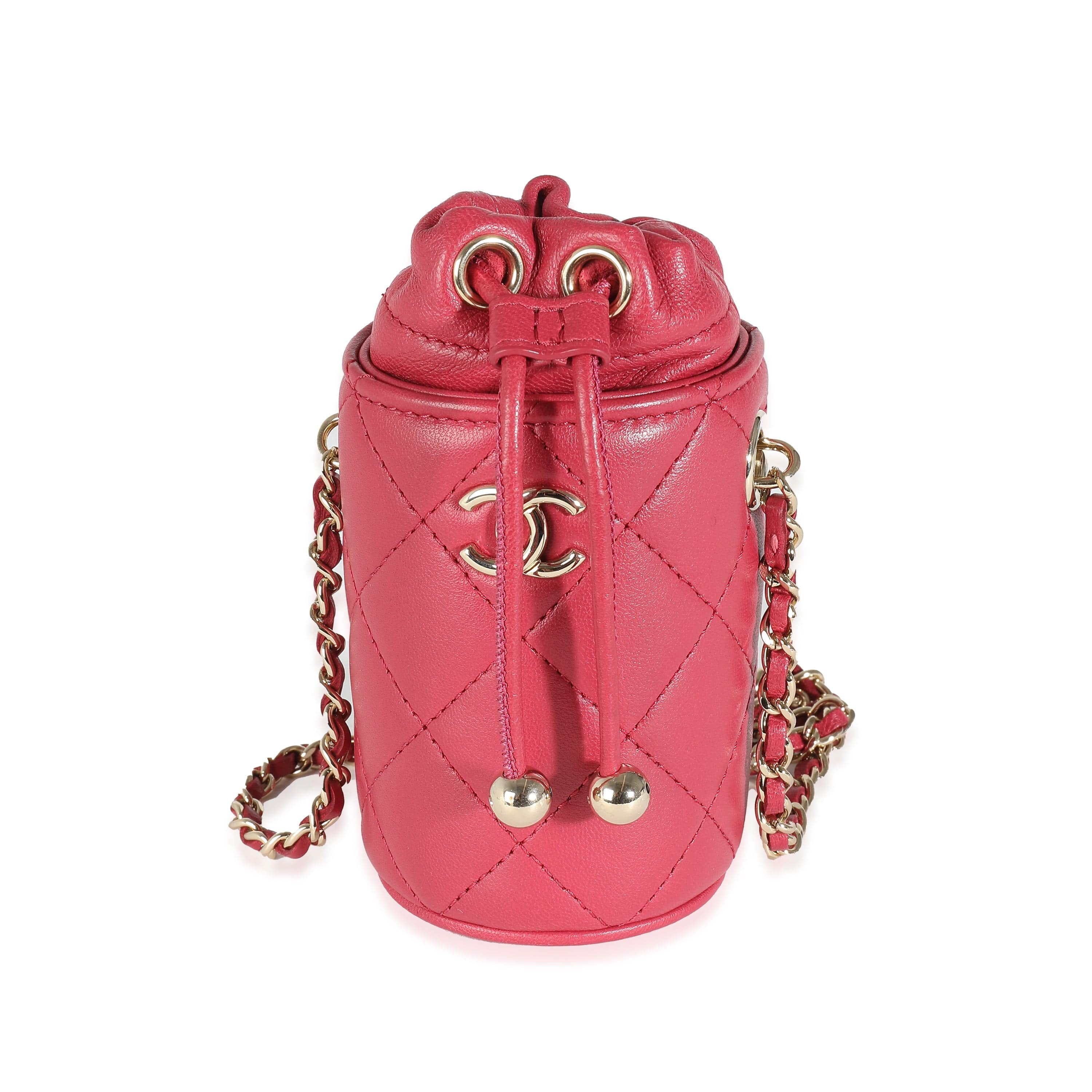 Chanel Chanel Dark Pink Quilted Lambskin Micro Drawstring Bucket
