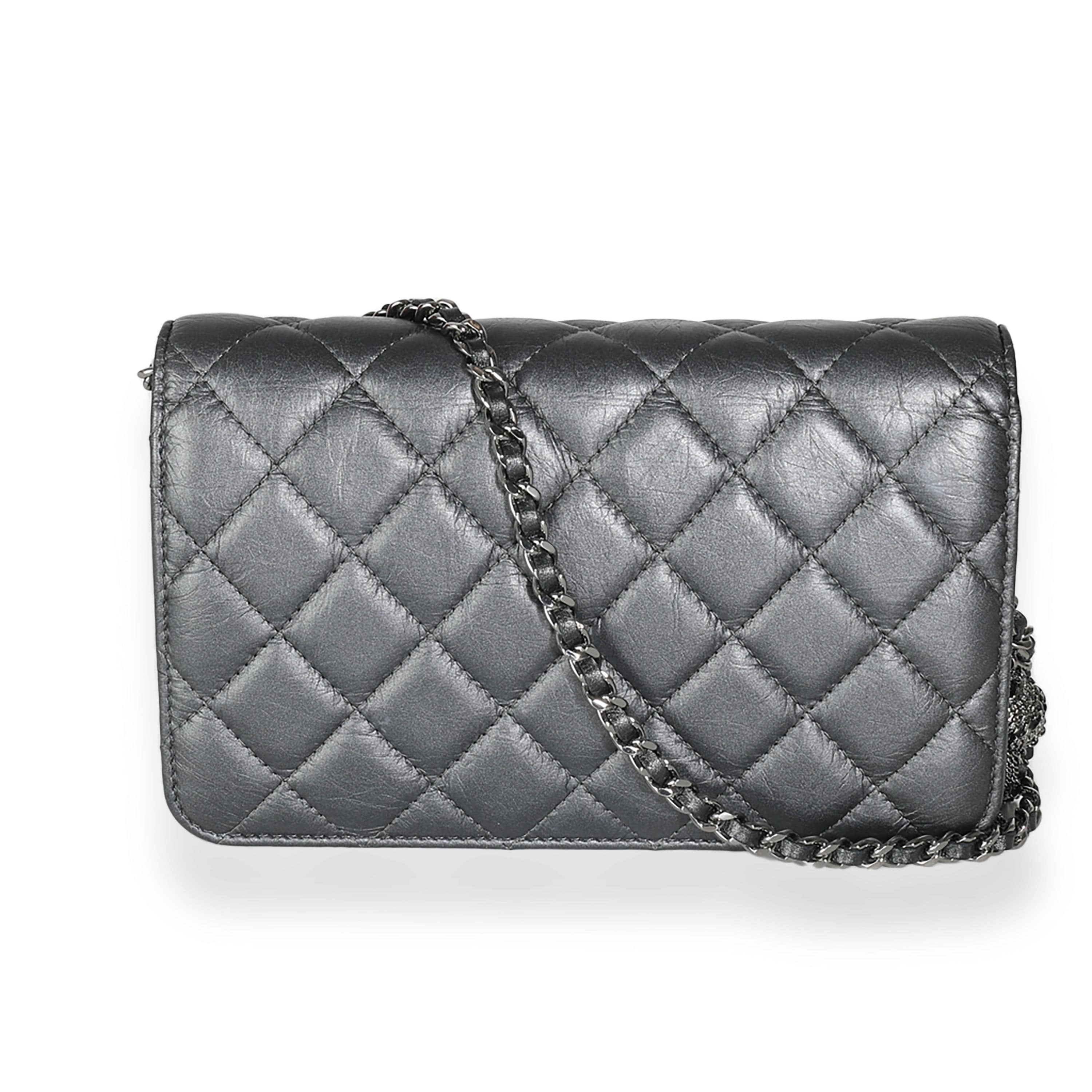 Chanel Chanel Dark Silver Iridescent Aged Calfskin Quilted Tassel Wallet On Chain