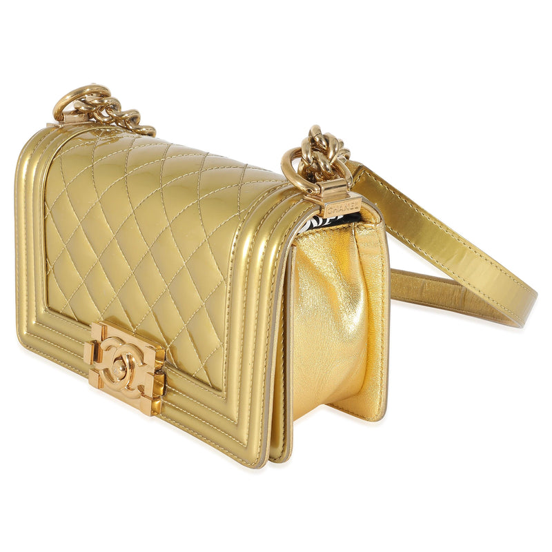 Chanel Gold Quilted Patent Small Boy Bag
