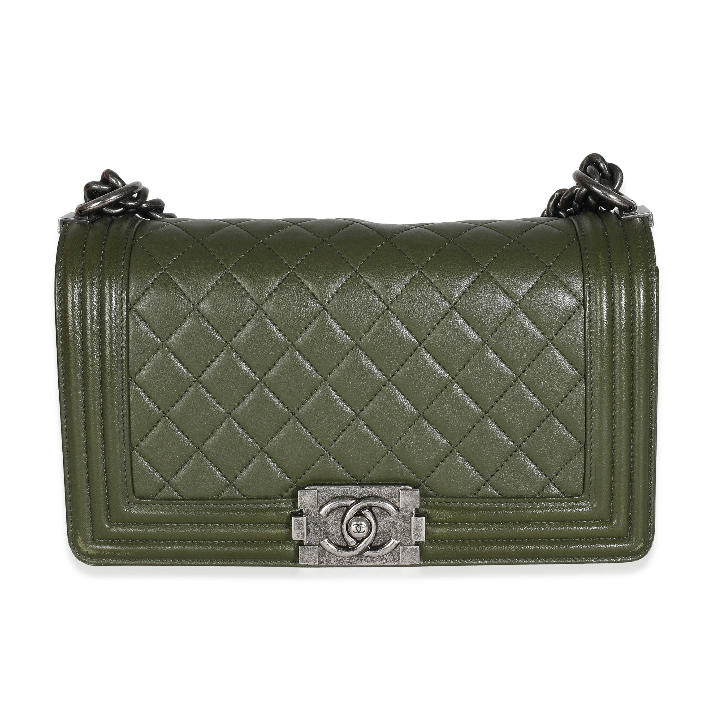 Chanel Chanel Green Quilted Lambskin Old Medium Boy Bag