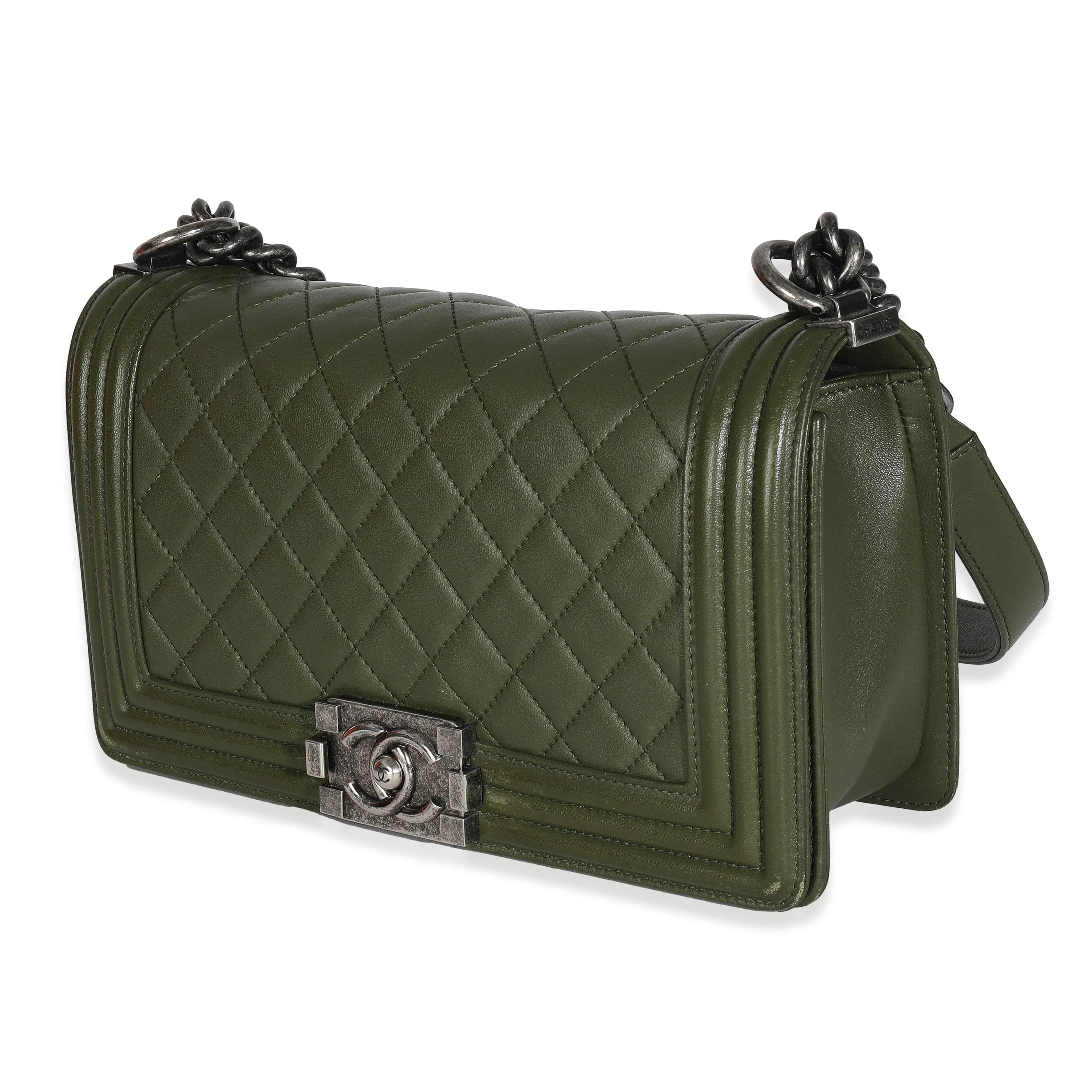 Chanel Chanel Green Quilted Lambskin Old Medium Boy Bag