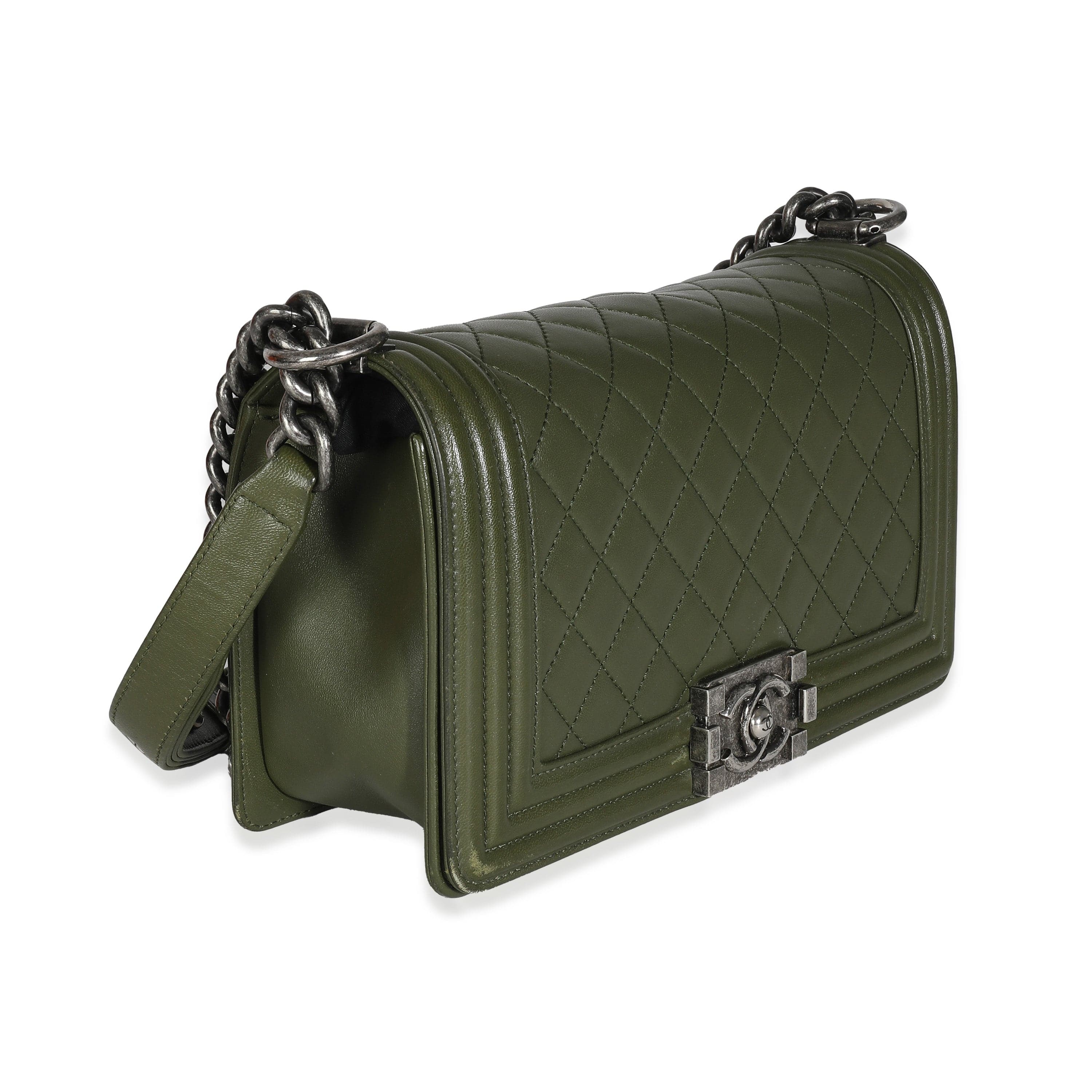 Chanel Chanel Green Quilted Lambskin Old Medium Boy Bag