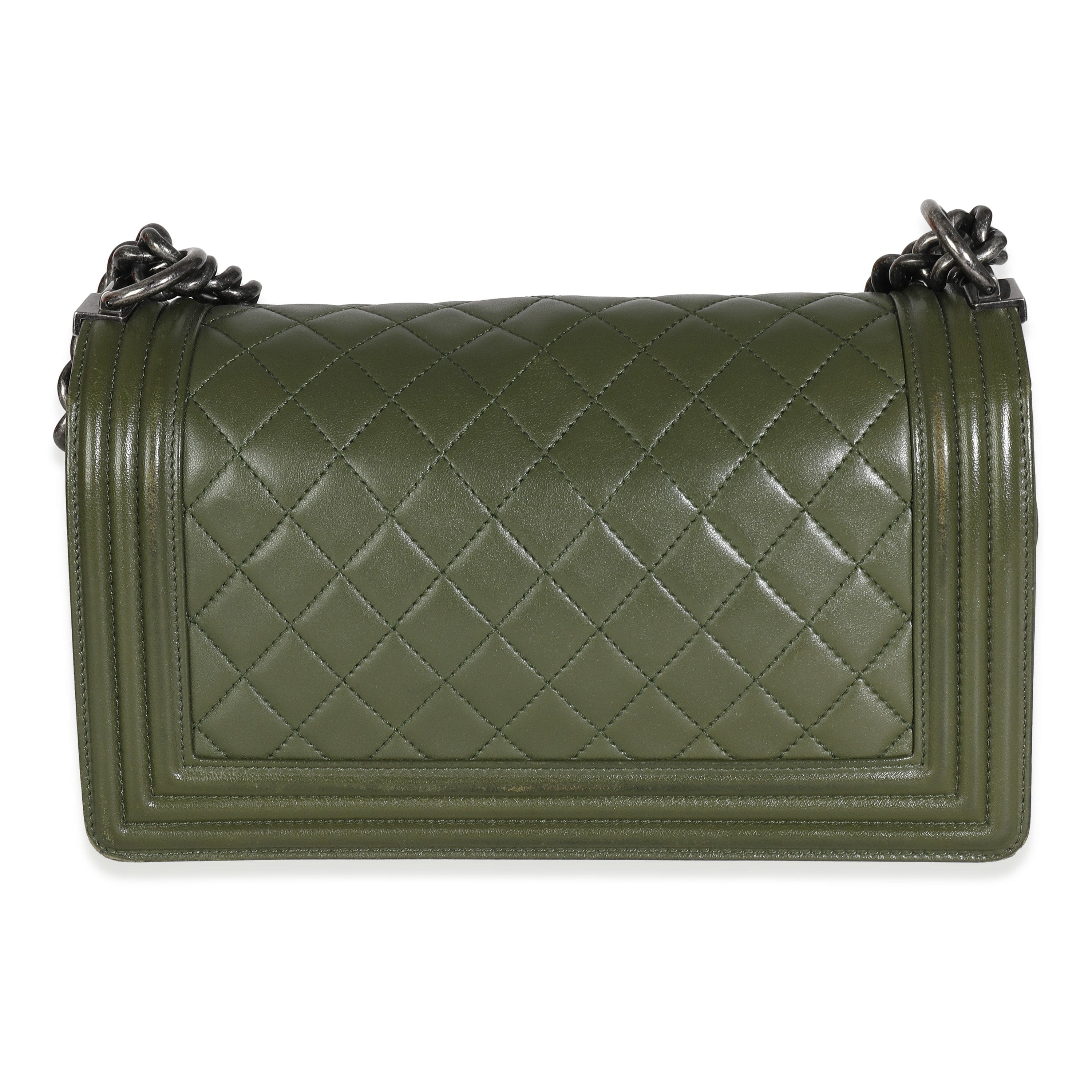 Chanel Chanel Green Quilted Lambskin Old Medium Boy Bag