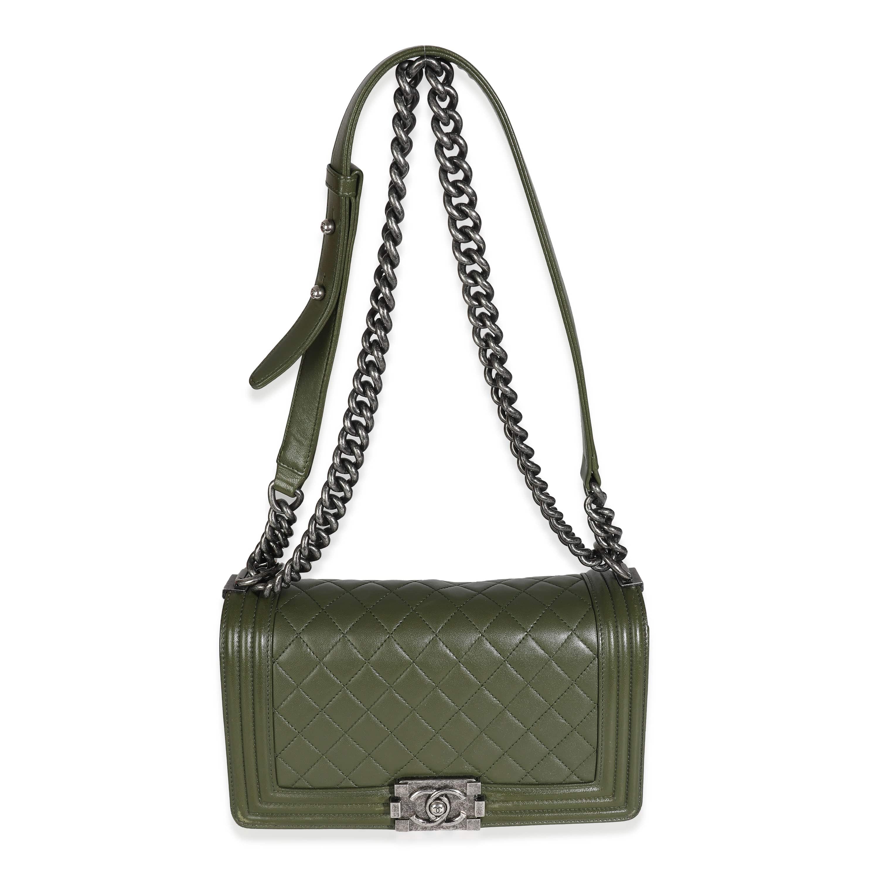 Chanel Chanel Green Quilted Lambskin Old Medium Boy Bag