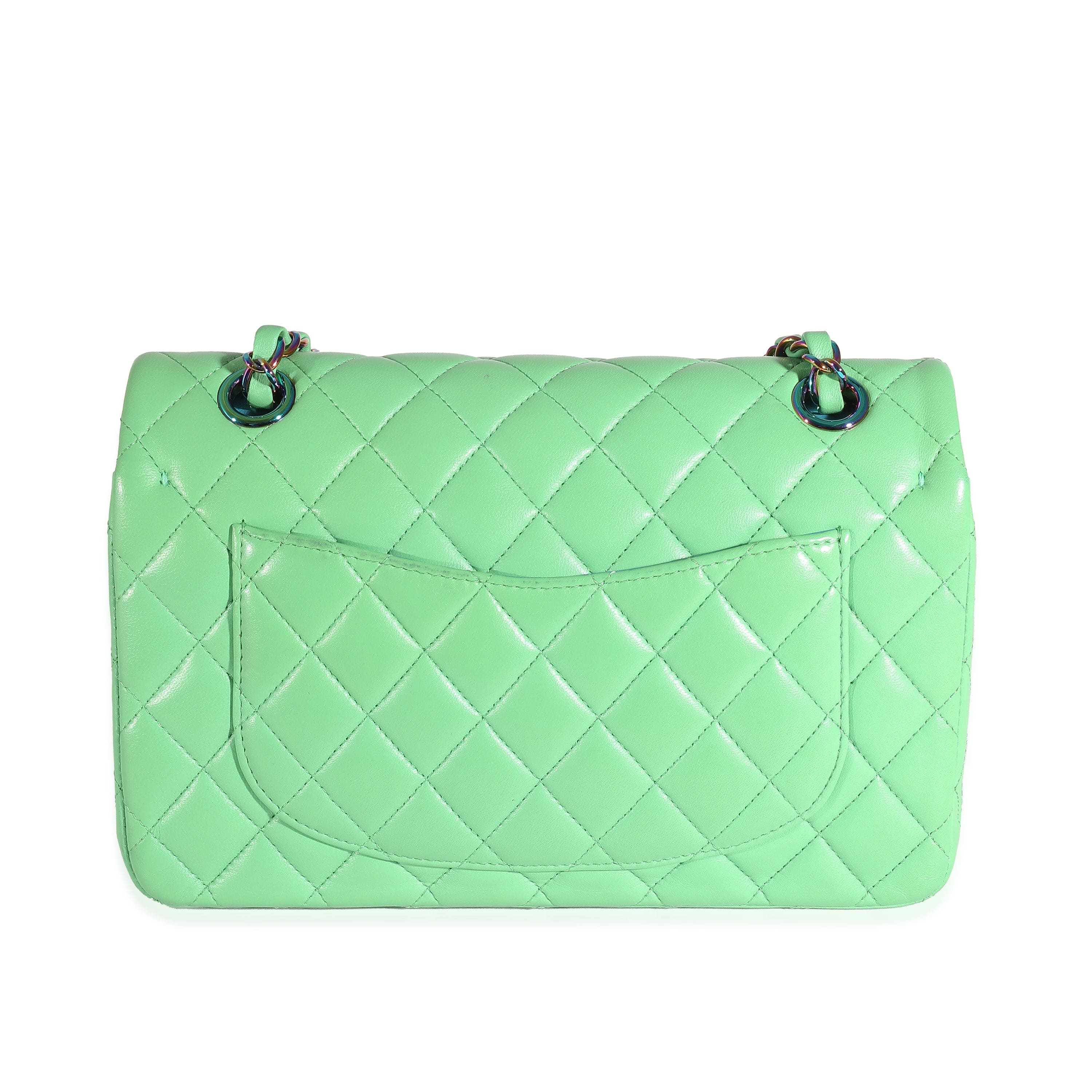 Chanel Chanel Green Quilted Lambskin Rainbow Small Classic Double Flap Bag