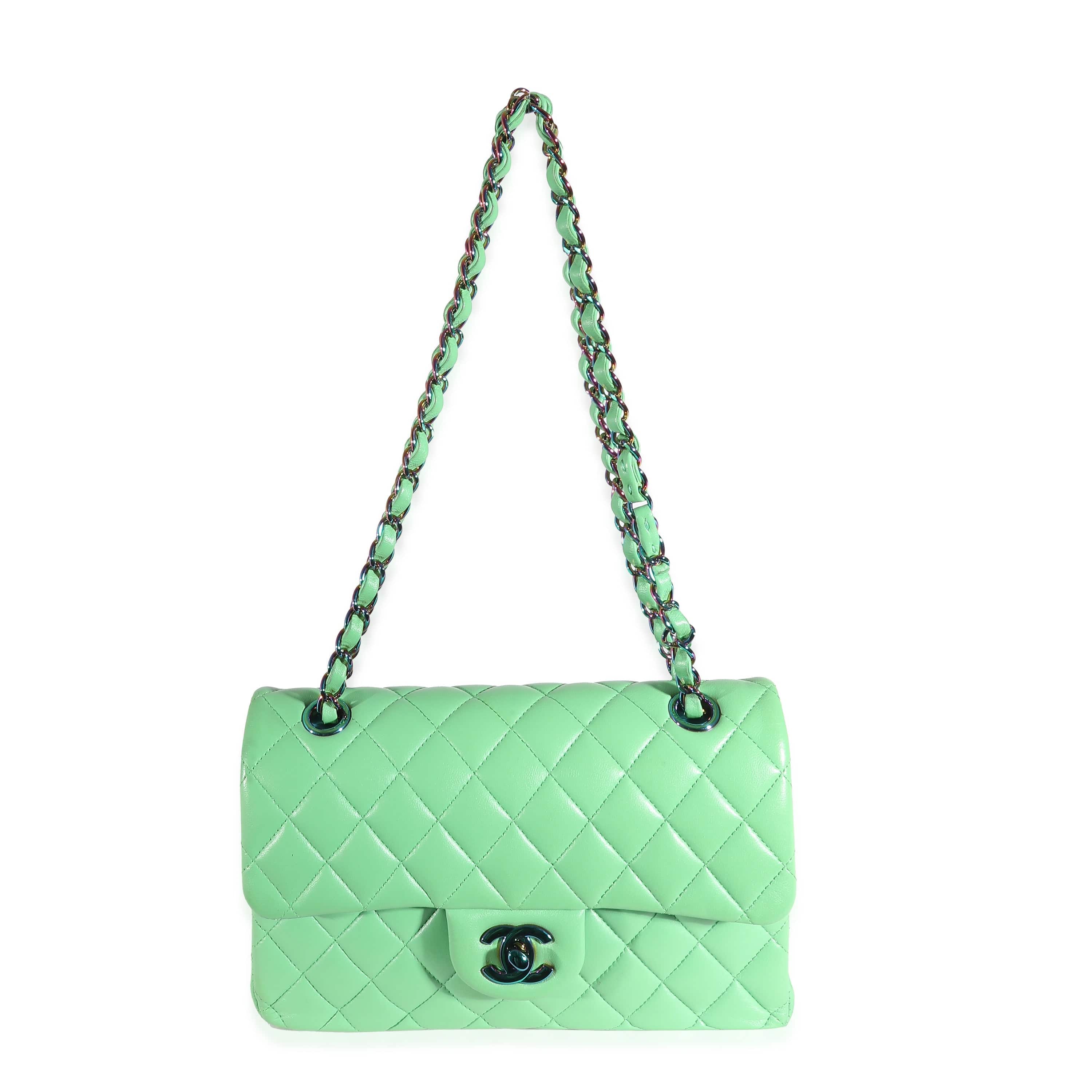 Chanel Chanel Green Quilted Lambskin Rainbow Small Classic Double Flap Bag