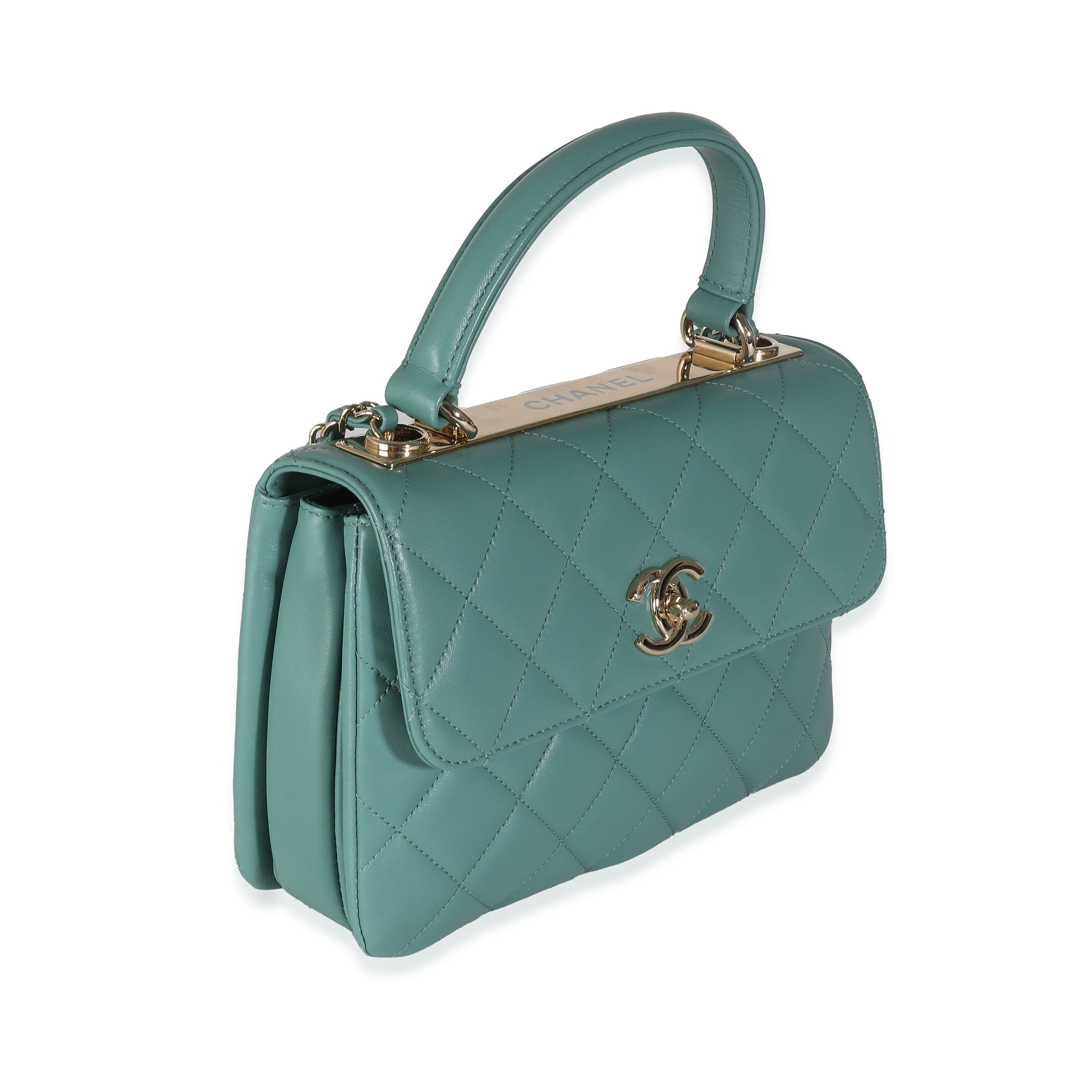 Chanel Chanel Green Quilted Lambskin Small Trendy CC Dual Handle Flap Bag