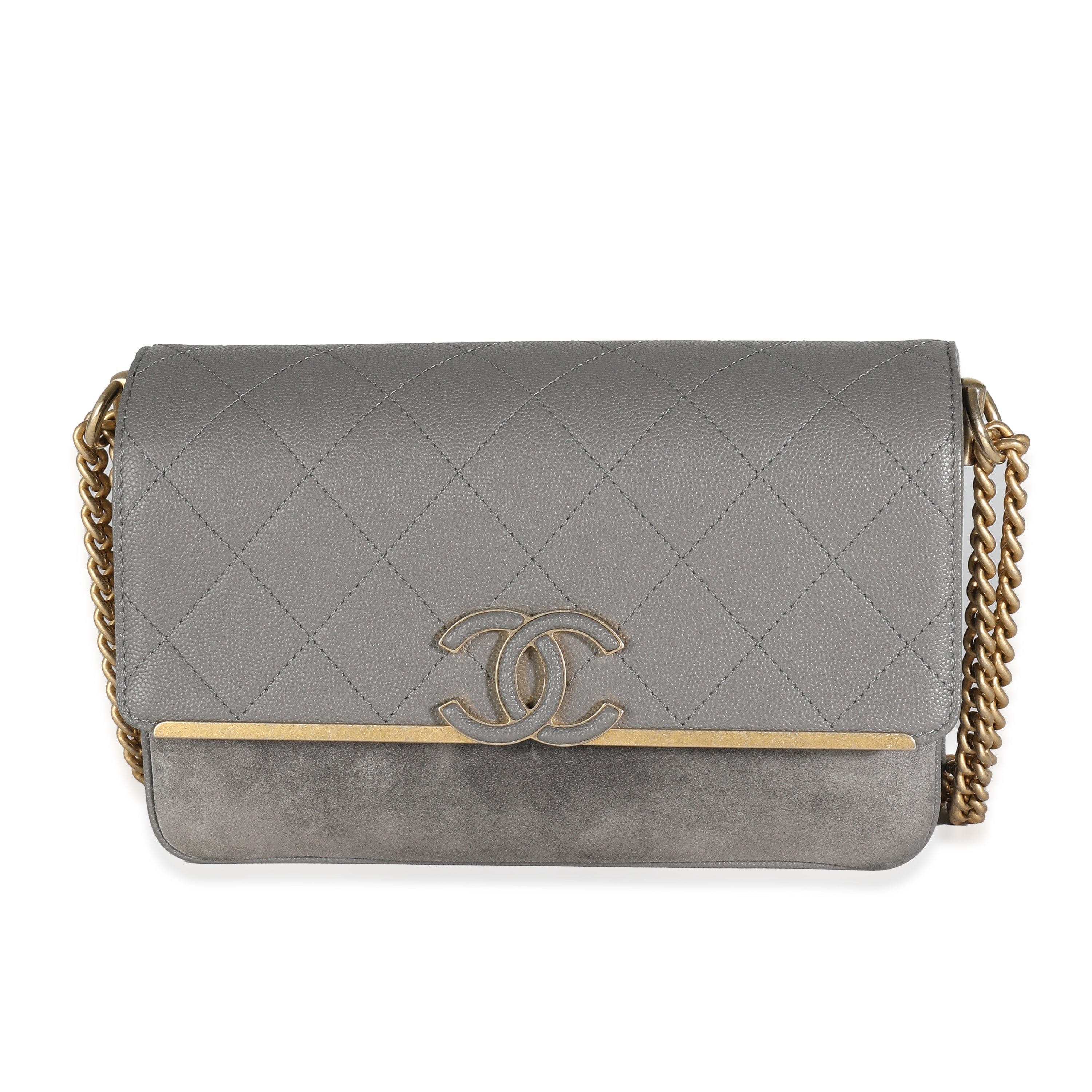 Chanel Chanel Grey Quilted Caviar Suede Coco Flap Bag
