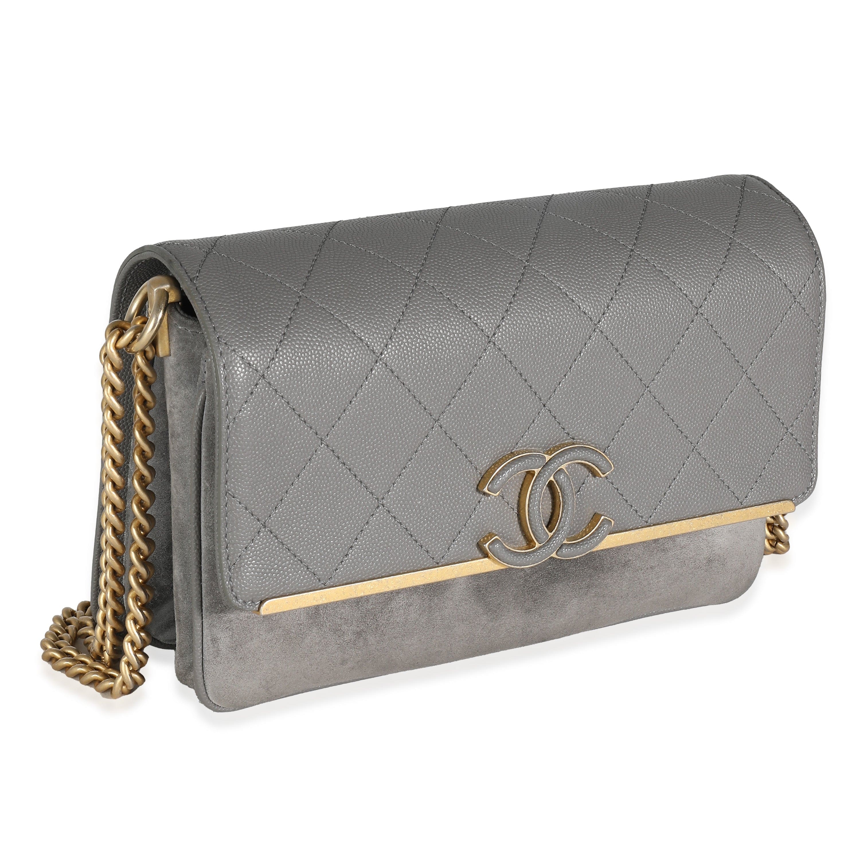 Chanel Chanel Grey Quilted Caviar Suede Coco Flap Bag