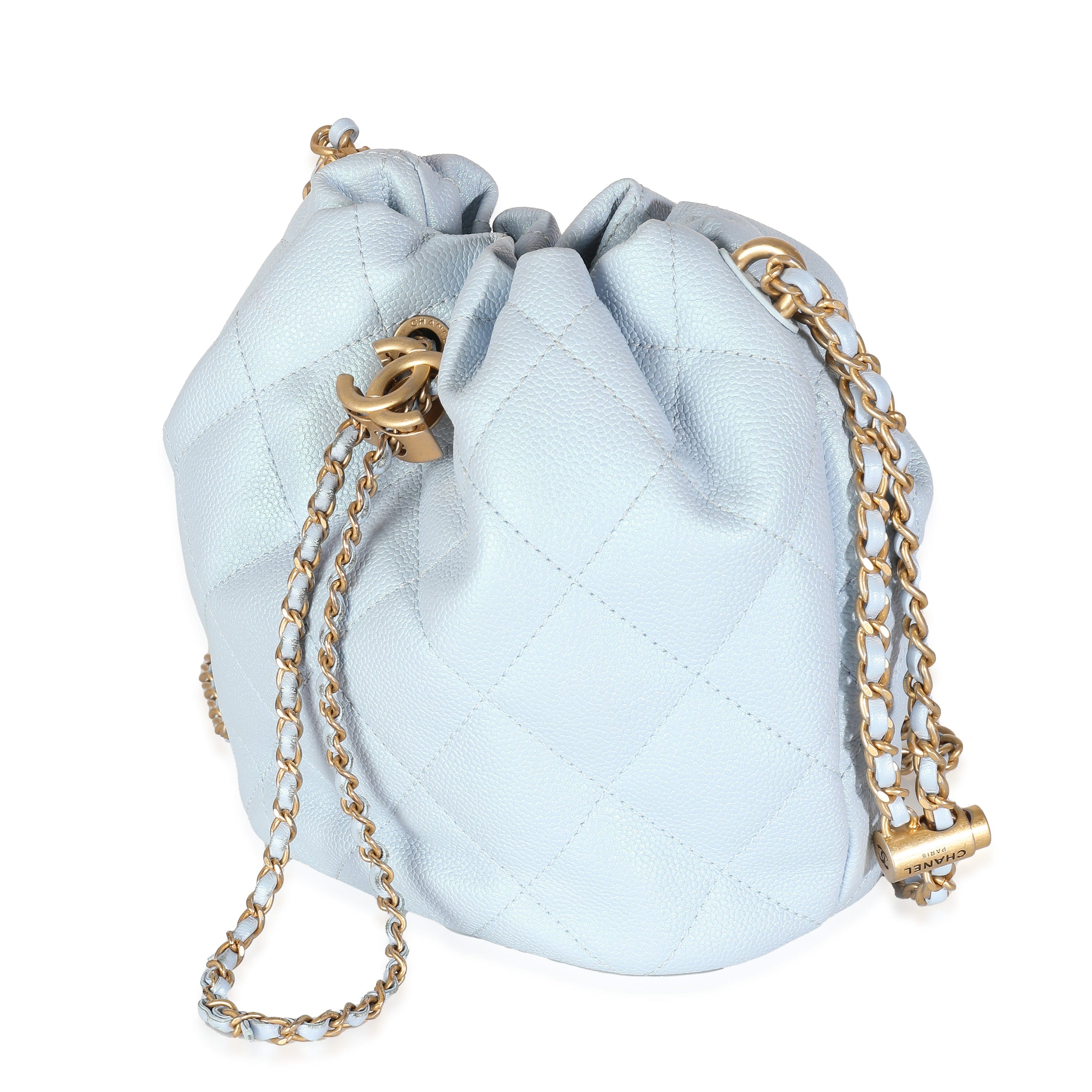 Chanel Chanel Light Blue Iridescent Quilted Caviar My Perfect CC Drawstring Bucket Bag