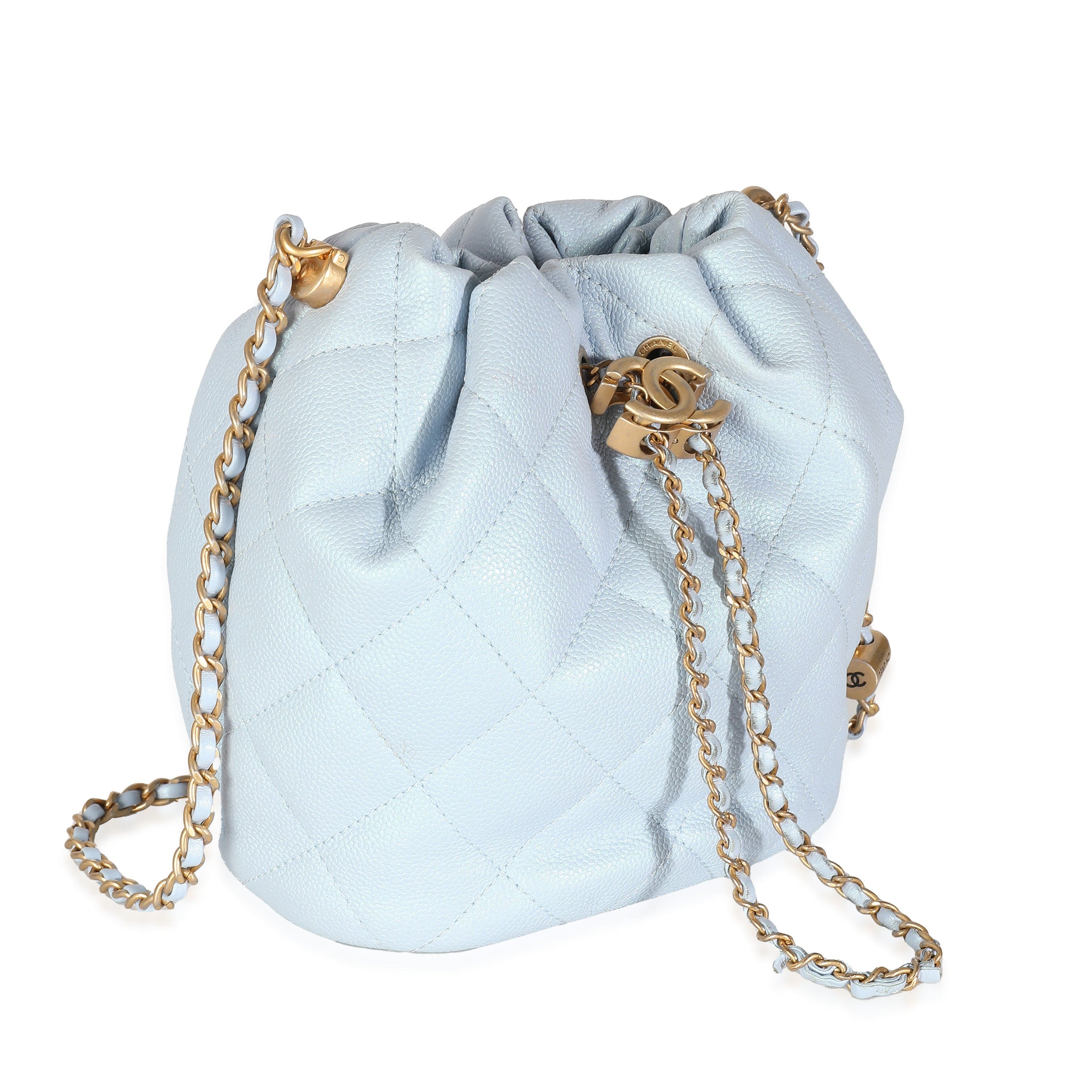 Chanel Chanel Light Blue Iridescent Quilted Caviar My Perfect CC Drawstring Bucket Bag