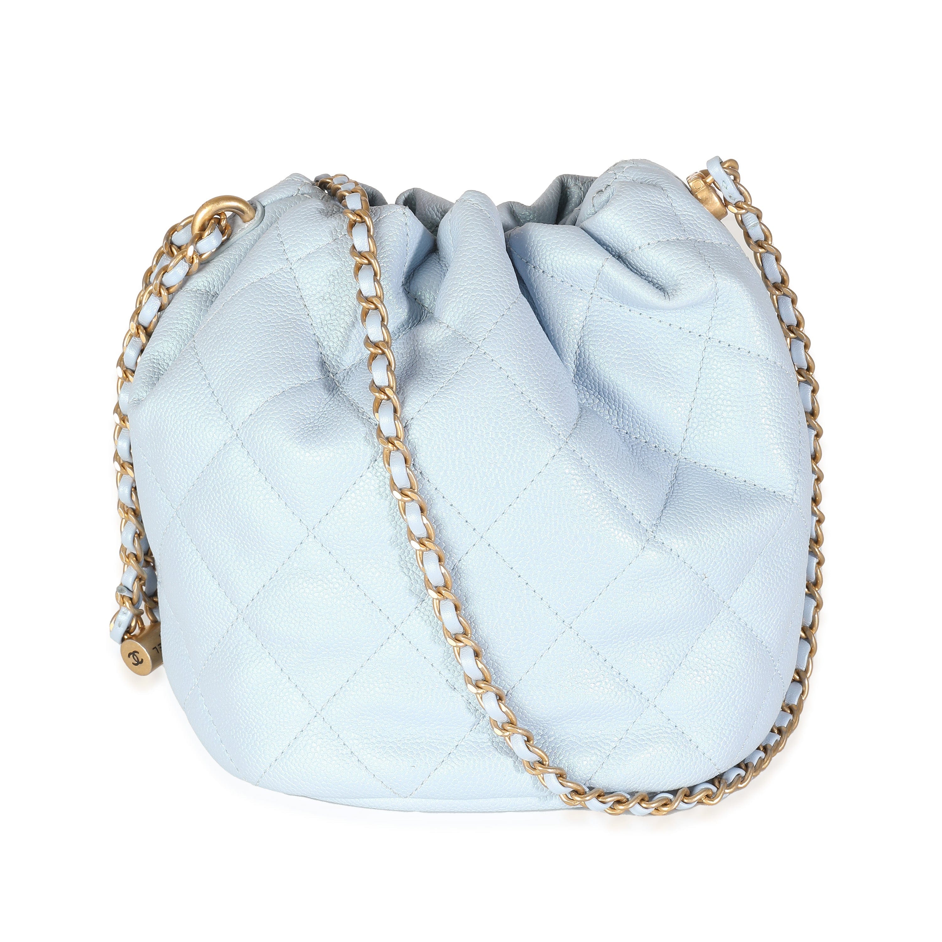 Chanel Chanel Light Blue Iridescent Quilted Caviar My Perfect CC Drawstring Bucket Bag