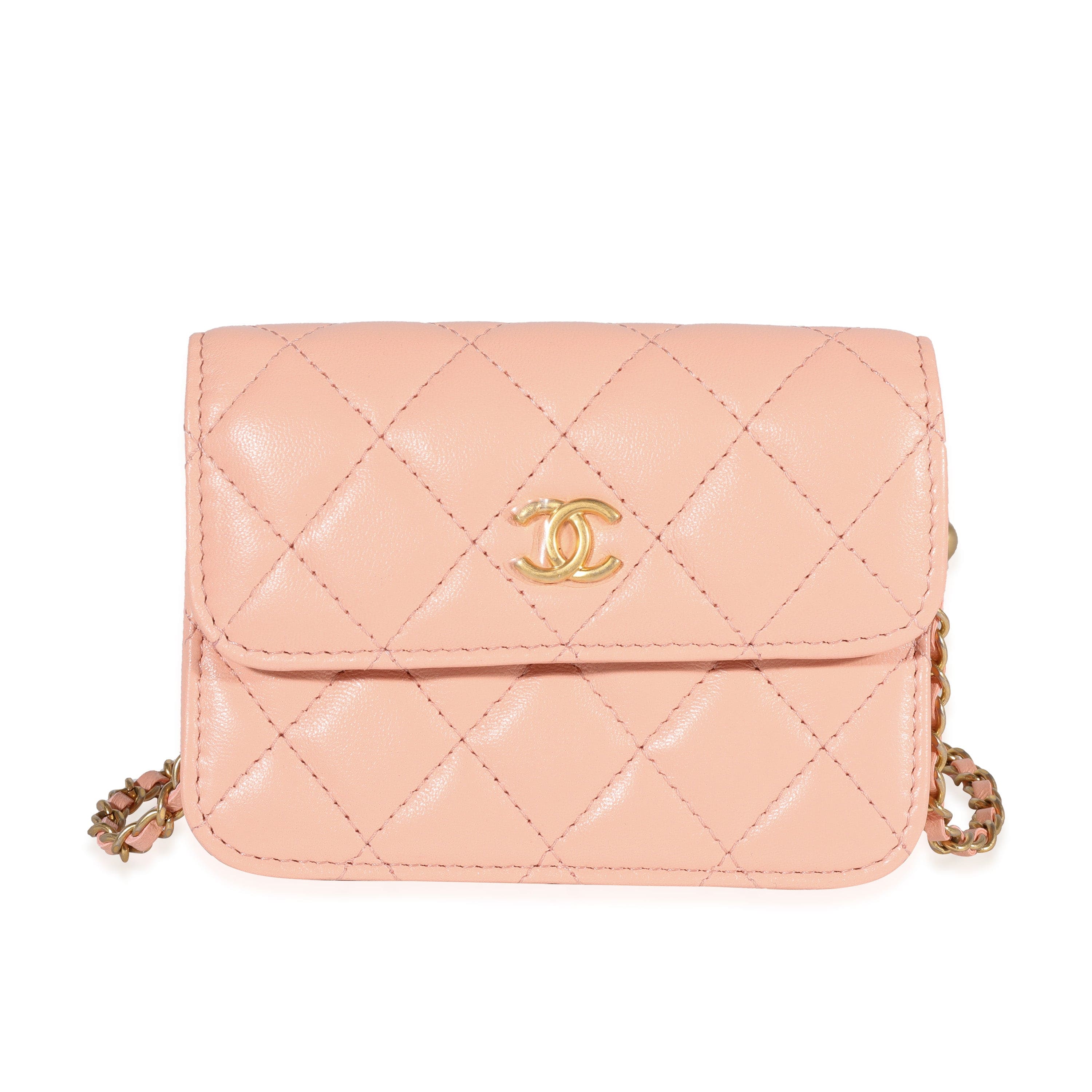 Chanel Chanel Light Orange Quilted Lambskin Pearl Crush Clutch