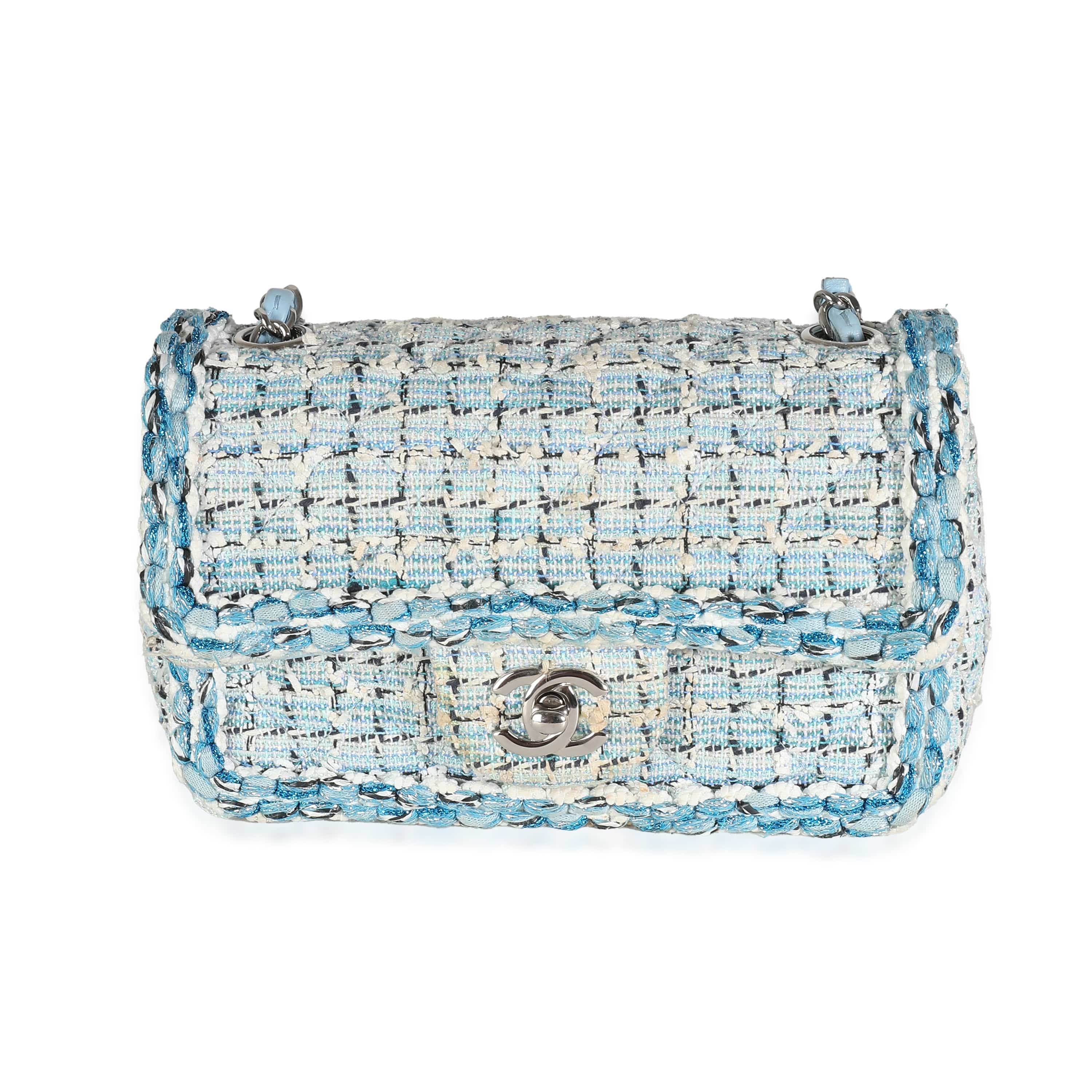 Chanel Chanel Metallic Blue White Tweed Mini Rectangular Flap Bag