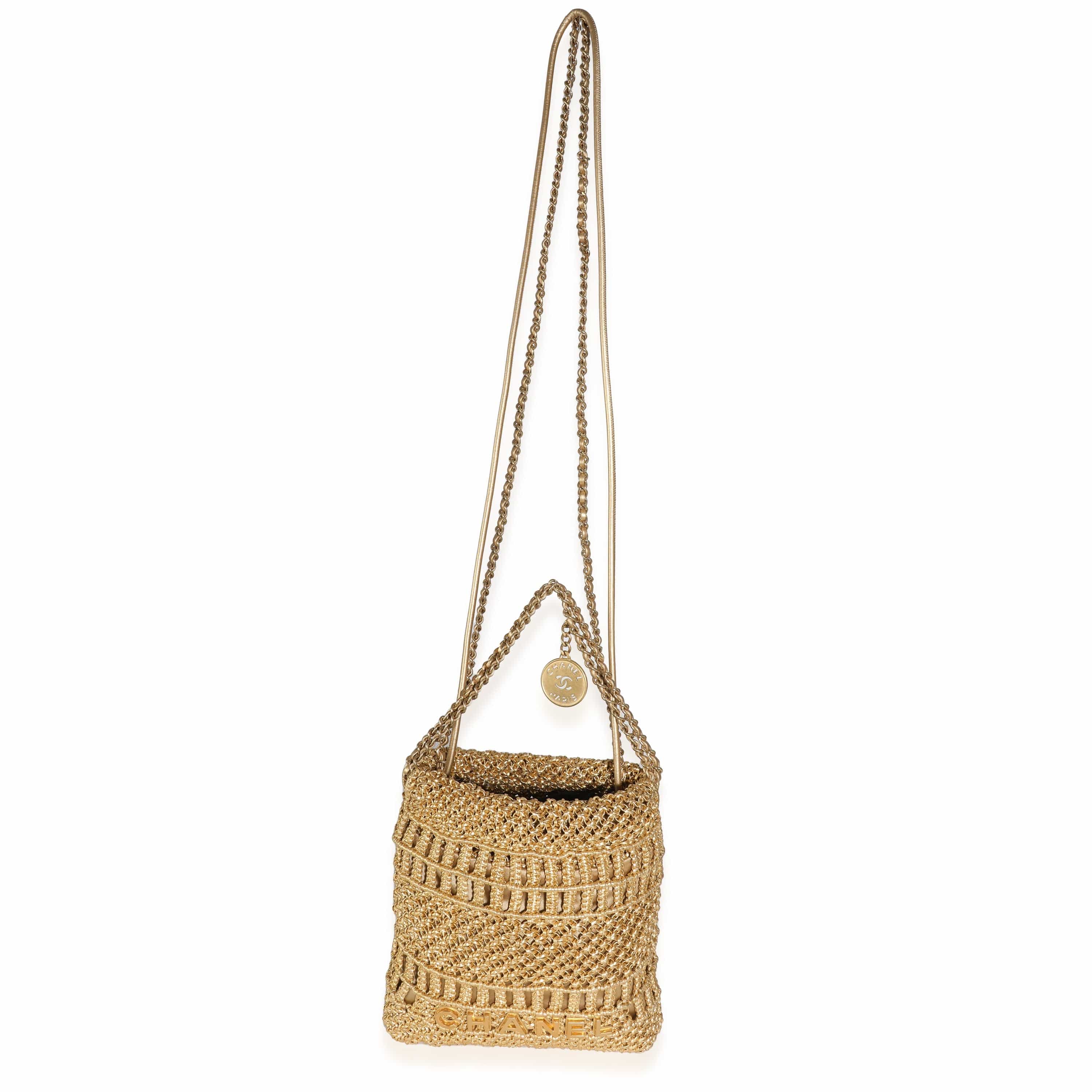 Chanel Chanel Métiers d’art Gold Macrame Calfskin Mini Chanel 22 Hobo