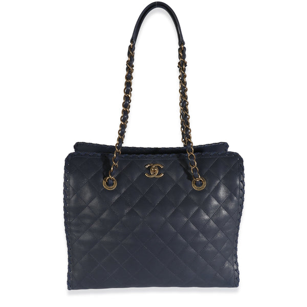 Chanel Chanel Navy Iridescent Quilted Calfskin Happy Stitch Tote