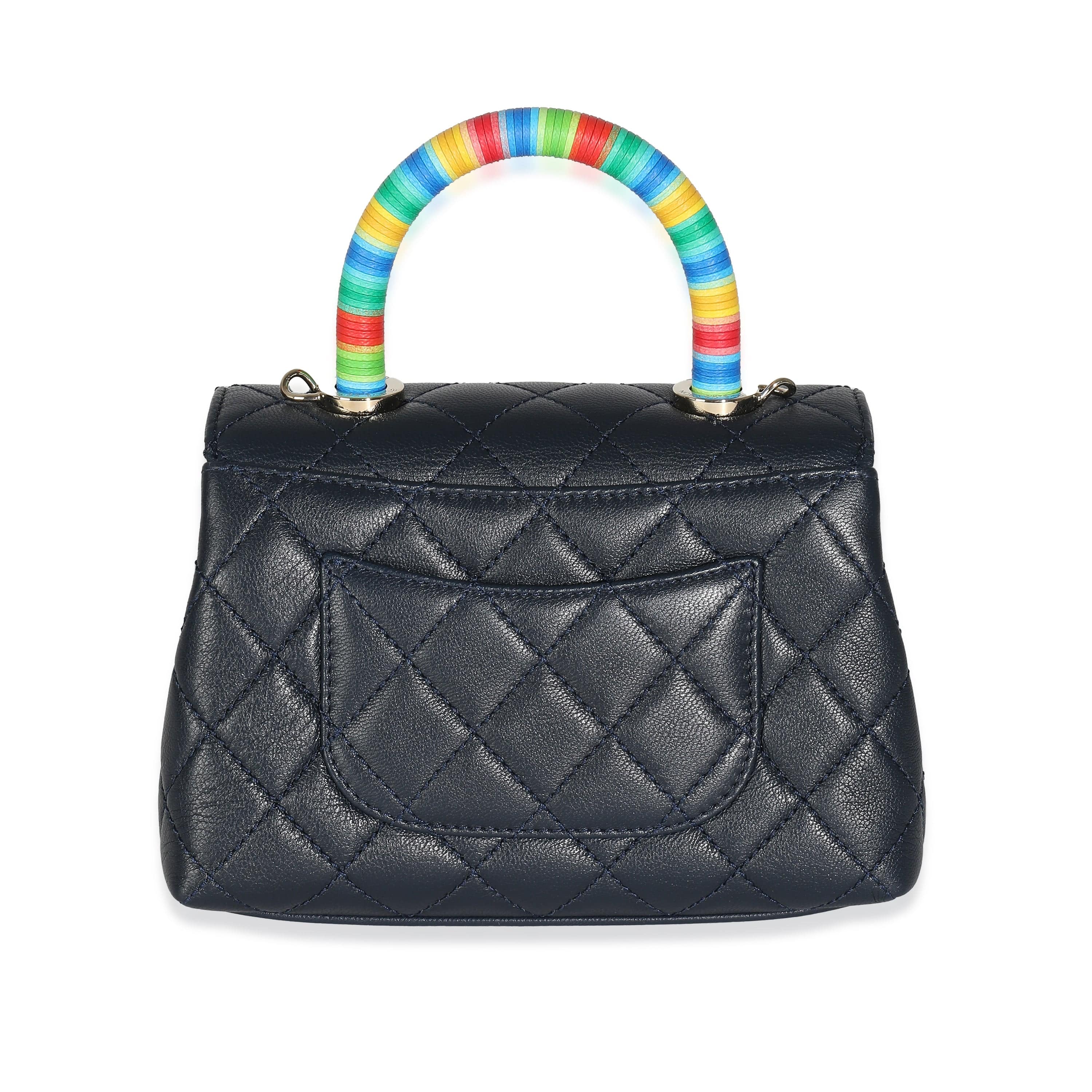 Chanel Chanel Navy Quilted Goatskin Rainbow Extra Mini Coco Top Handle Bag