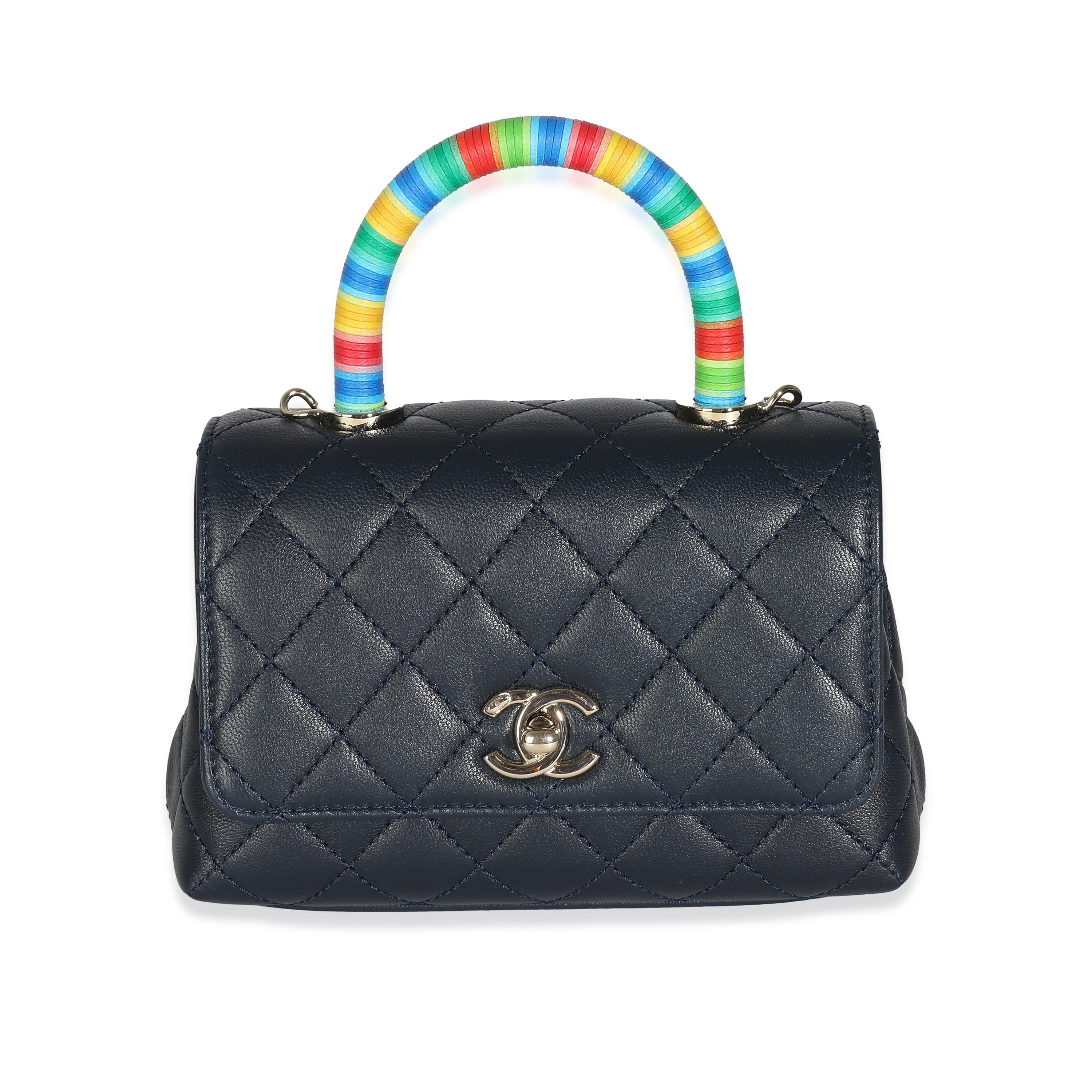 Chanel Chanel Navy Quilted Goatskin Rainbow Extra Mini Coco Top Handle Bag