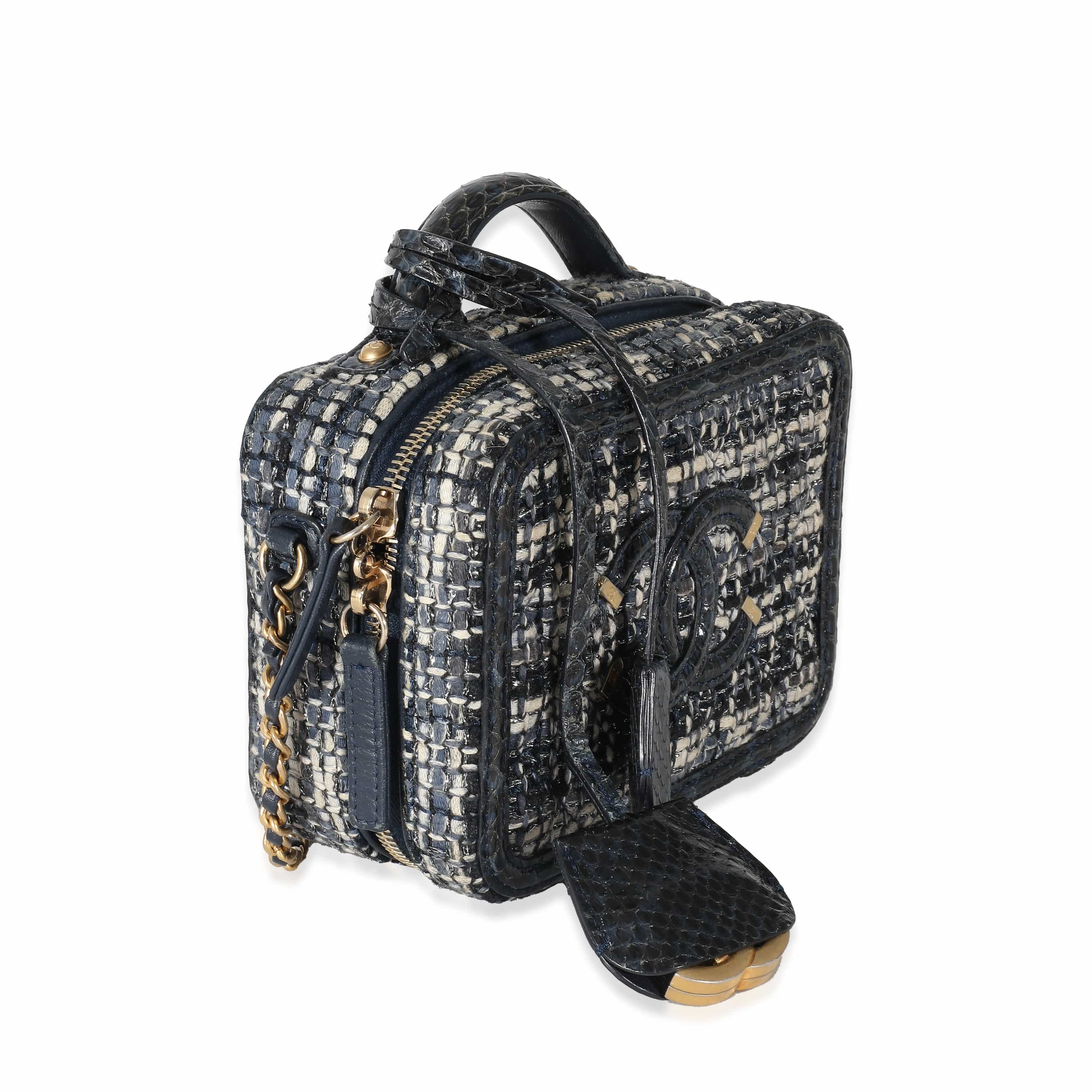 Chanel Chanel Navy Tweed Snakeskin Small CC Filigree Vanity Case