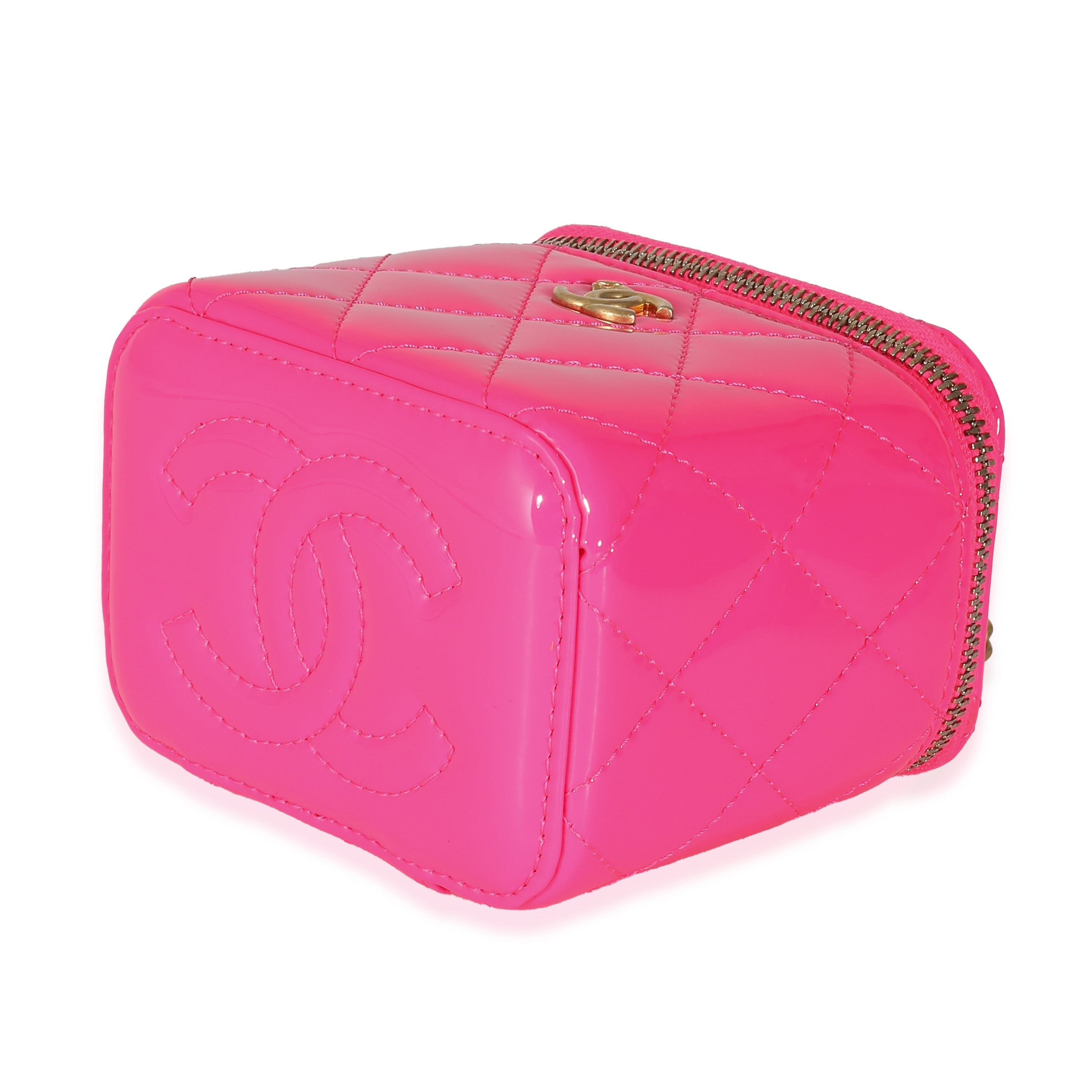 Chanel Chanel Neon Pink Quilted Patent Pearl Crush Mini Vanity Case