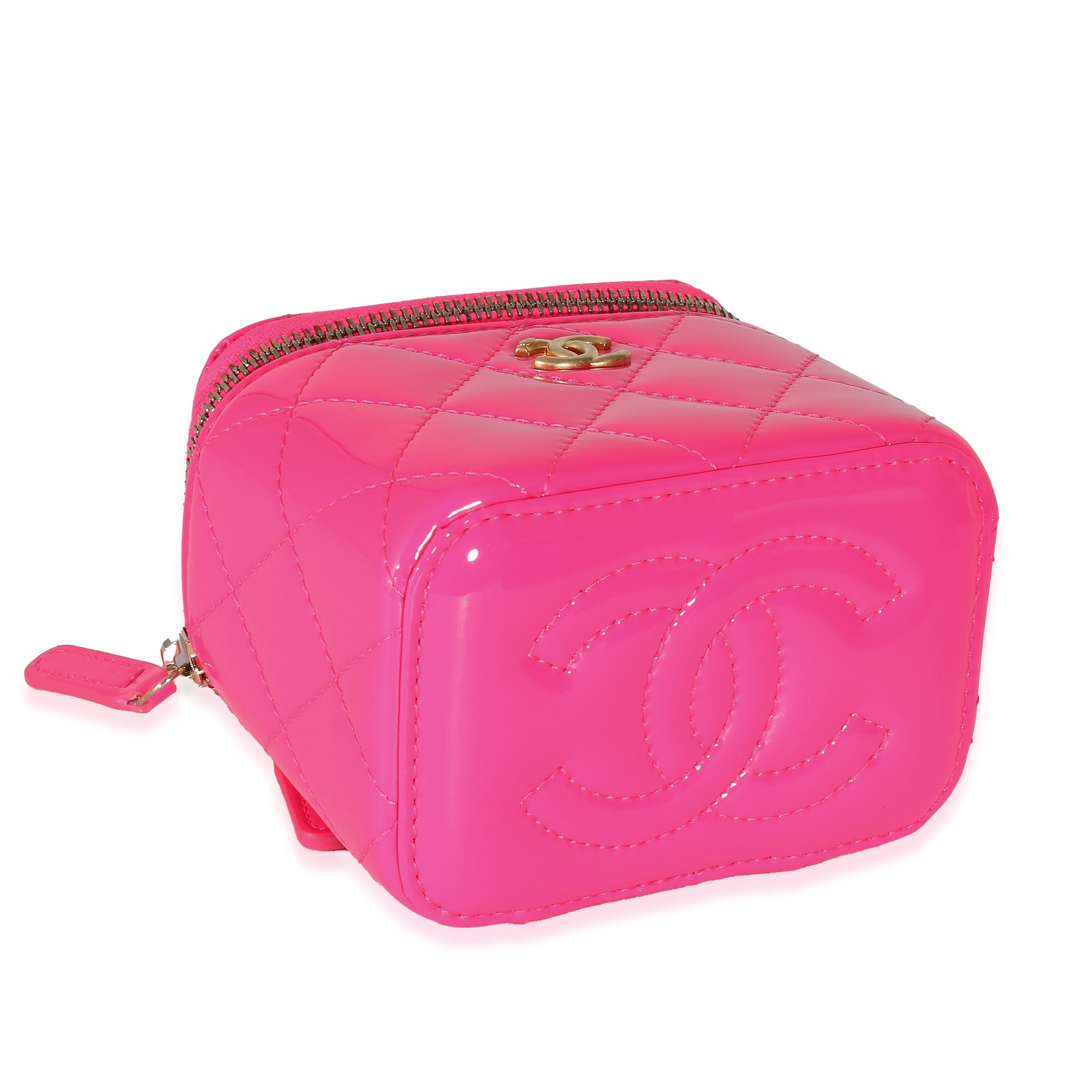 Chanel Chanel Neon Pink Quilted Patent Pearl Crush Mini Vanity Case