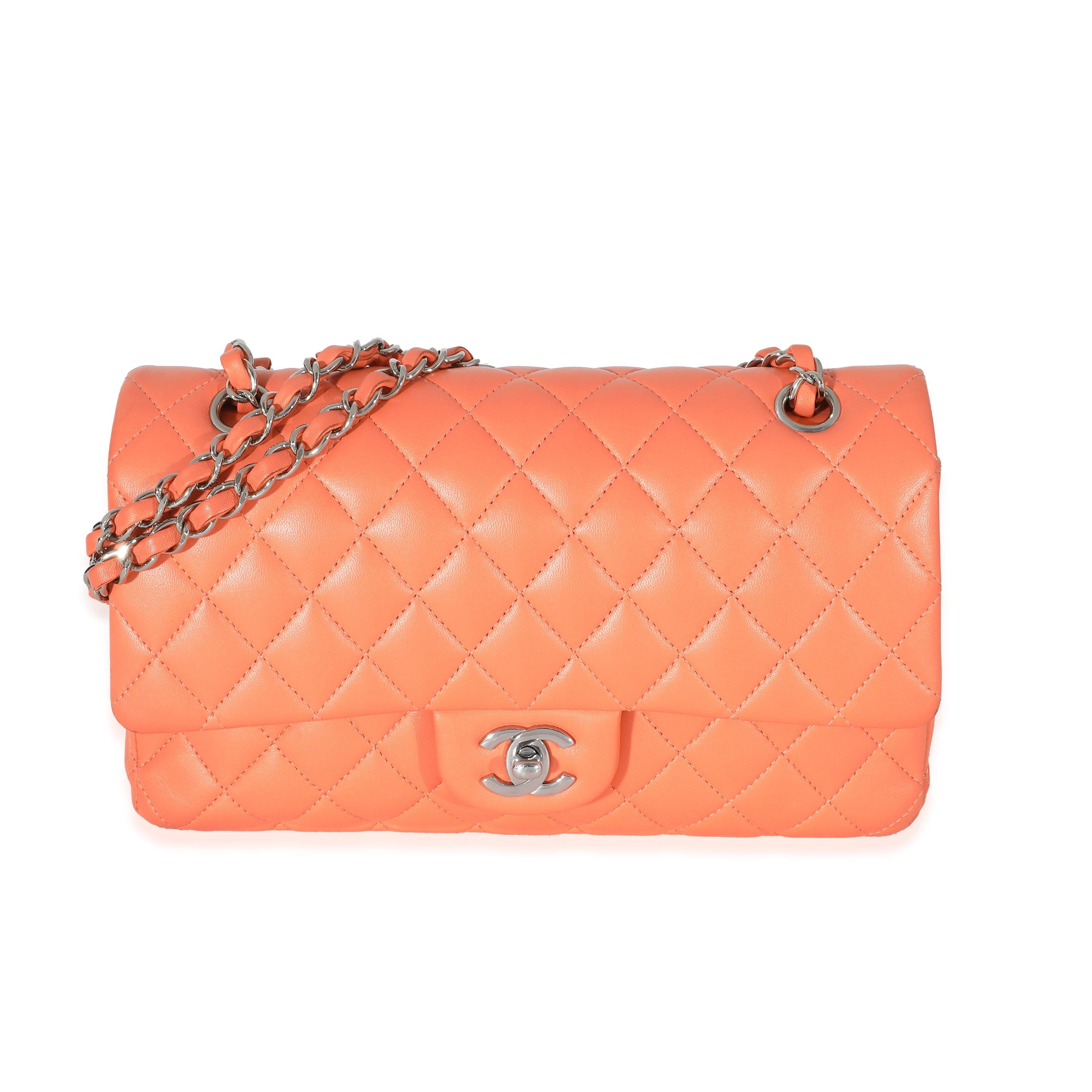 Chanel Chanel Orange Quilted Lambskin Medium Classic Double Flap Bag