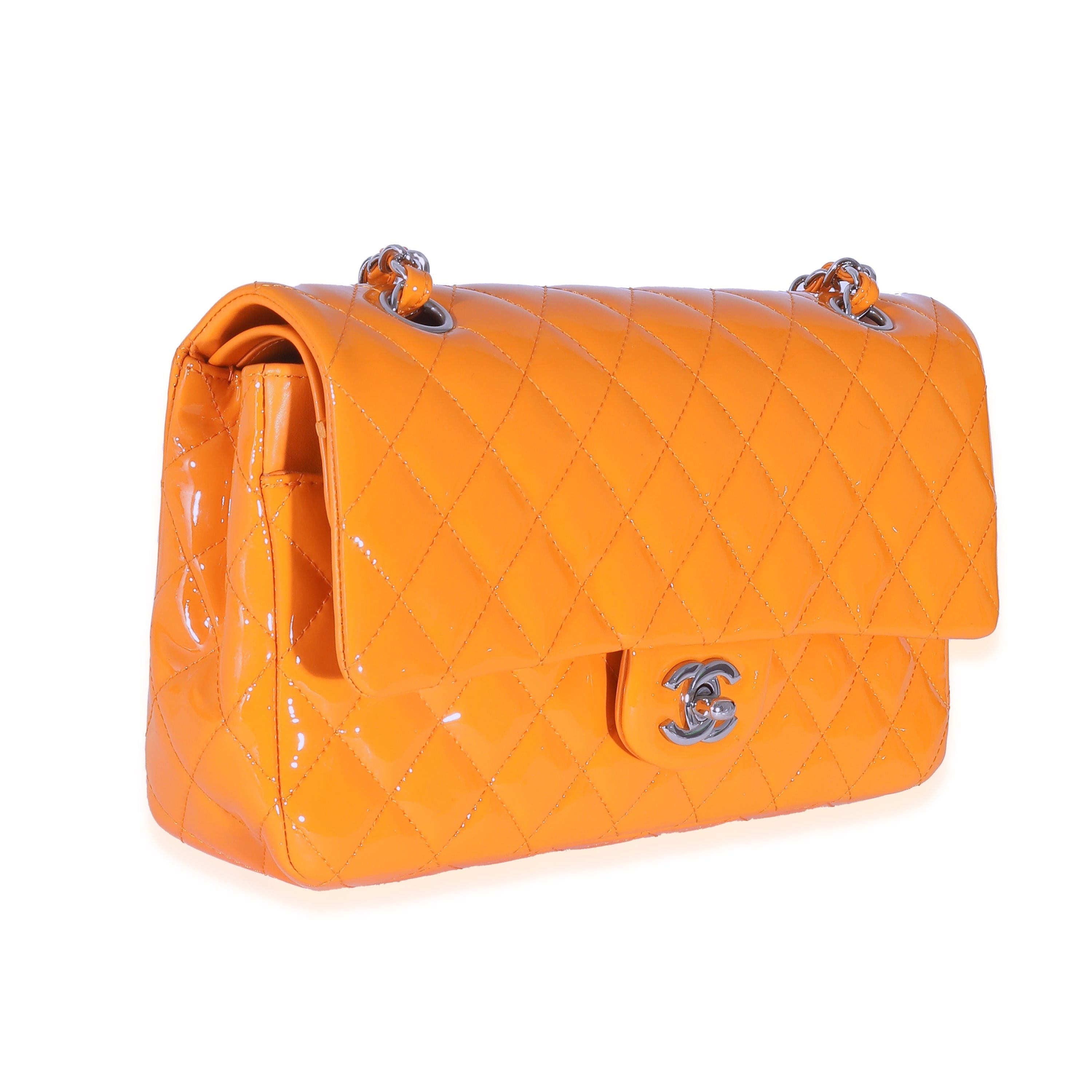 Chanel Chanel Orange Quilted Patent Medium Classic Double Flap Bag