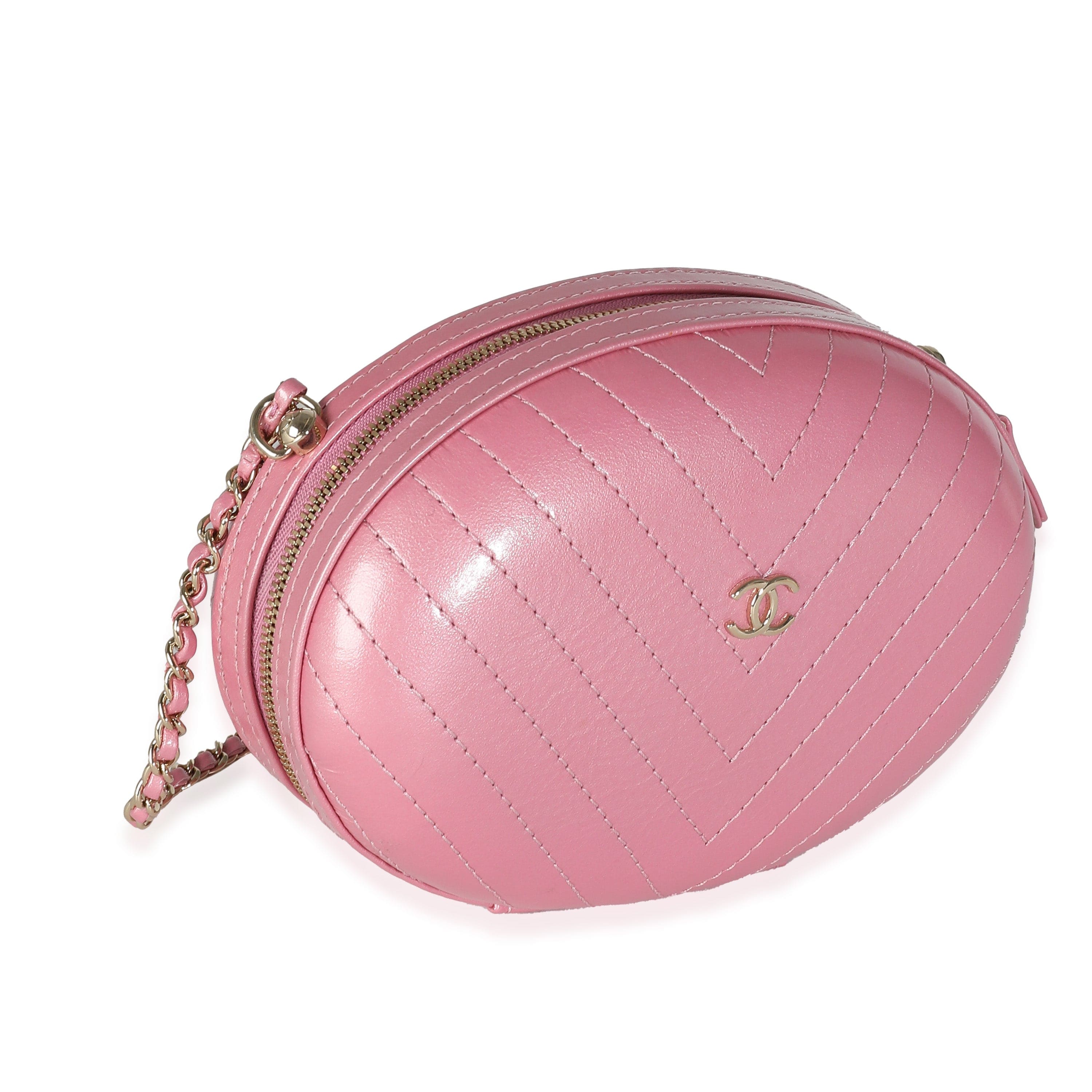 Chanel Chanel Pink Chevron Calfskin Evening Clutch With Chain