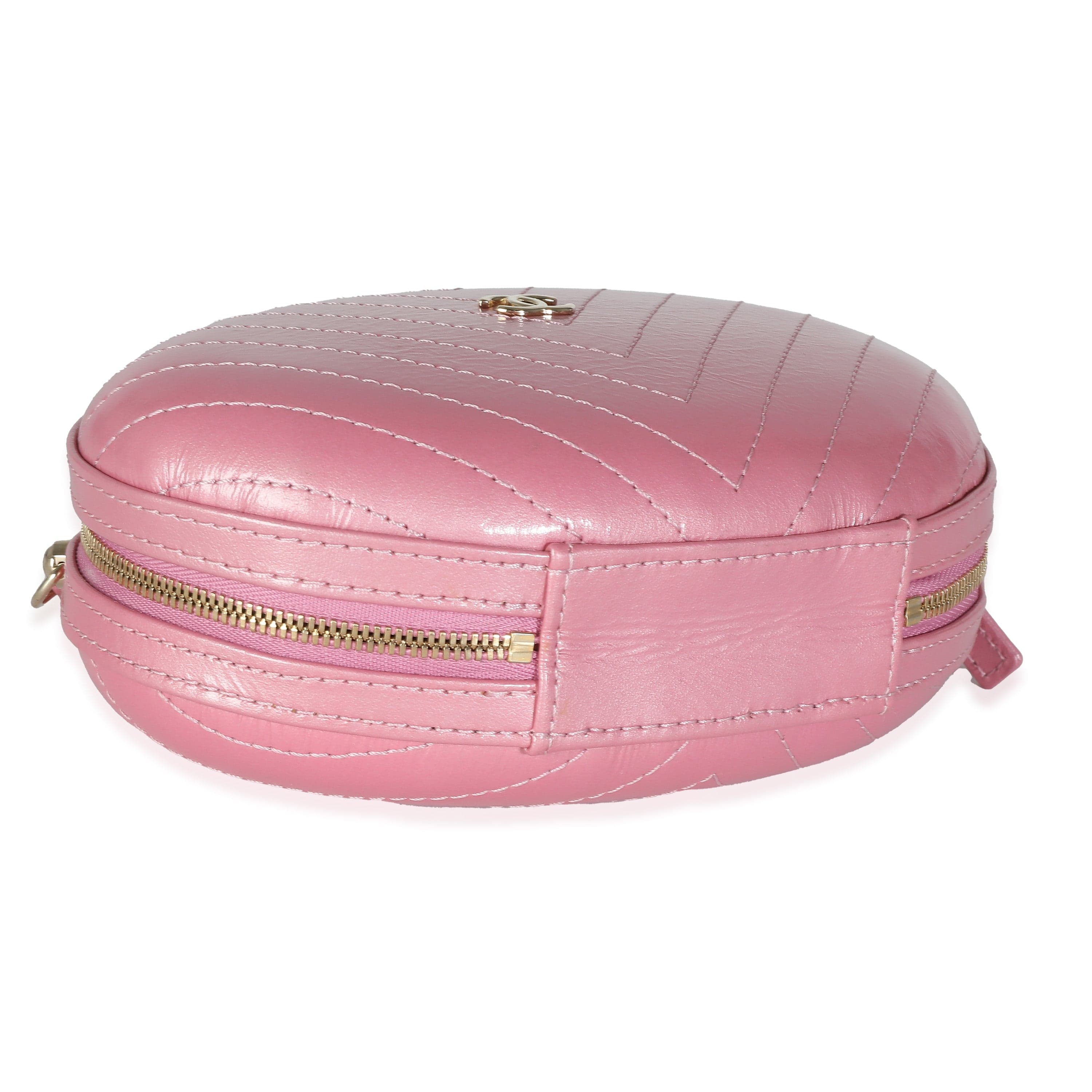 Chanel Chanel Pink Chevron Calfskin Evening Clutch With Chain