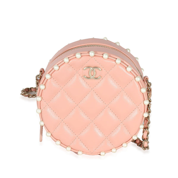 Chanel Chanel Pink Quilted Calfskin Pearl Round Clutch With Chain