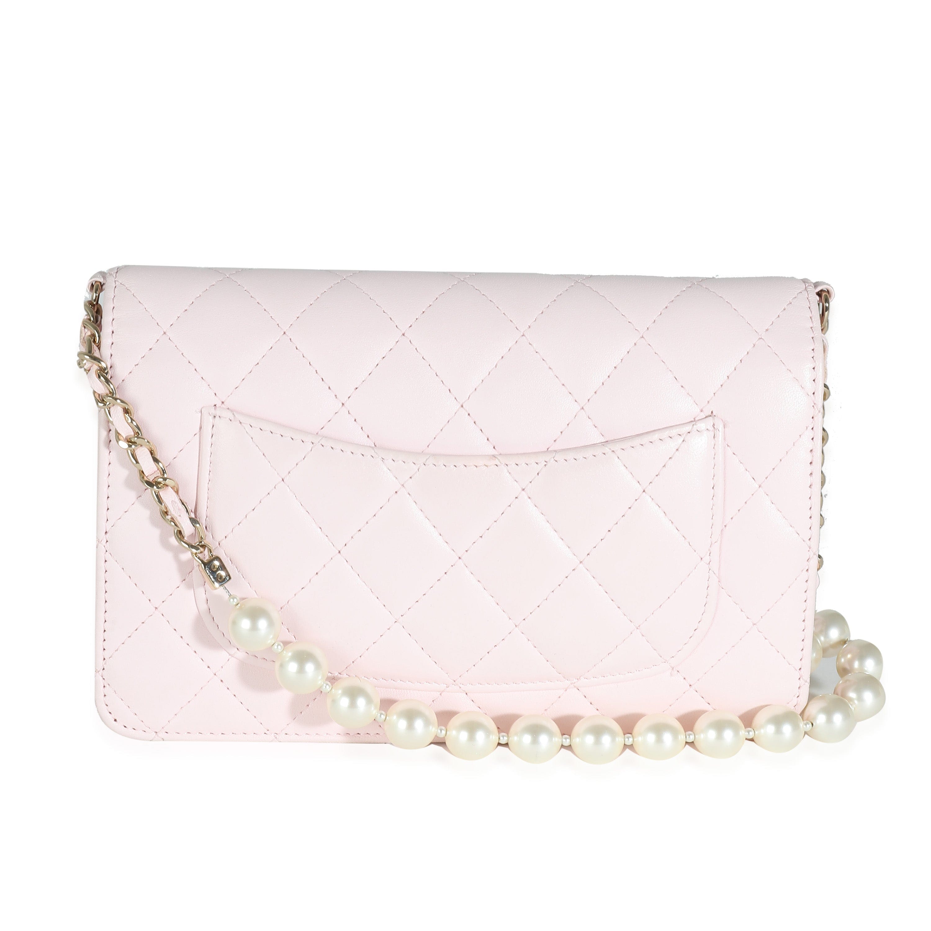 Chanel Chanel Pink Quilted Lambskin Pearl Wallet On Chain