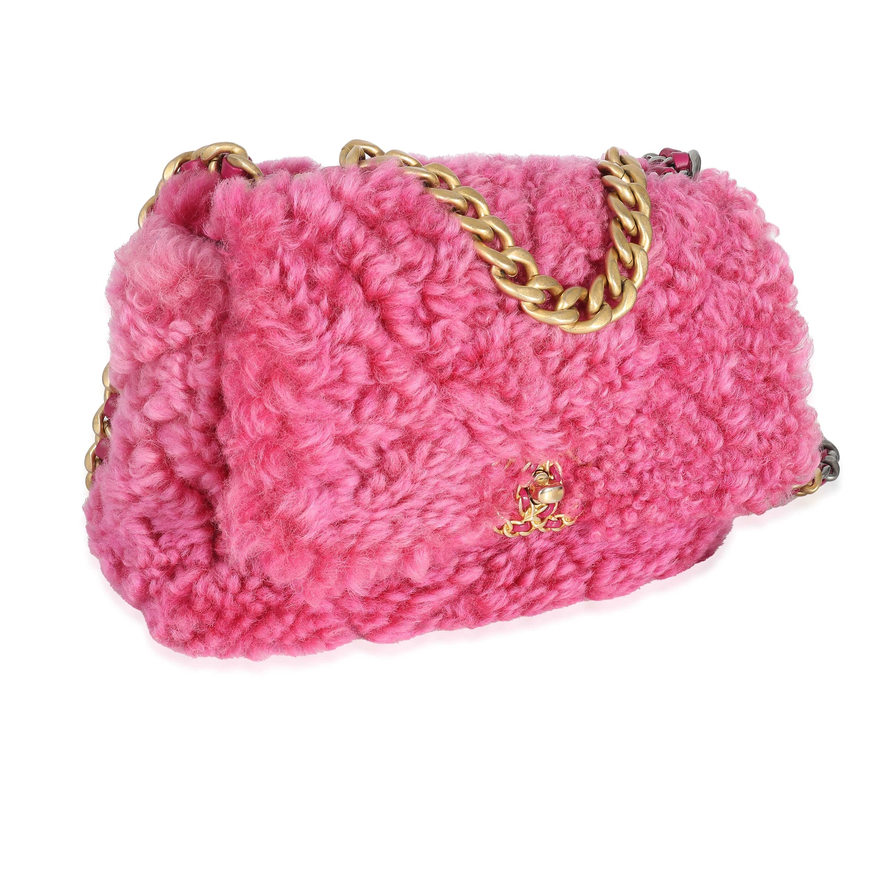 Chanel Chanel Pink Shearling Sheepskin Medium Chanel 19 Flap Bag