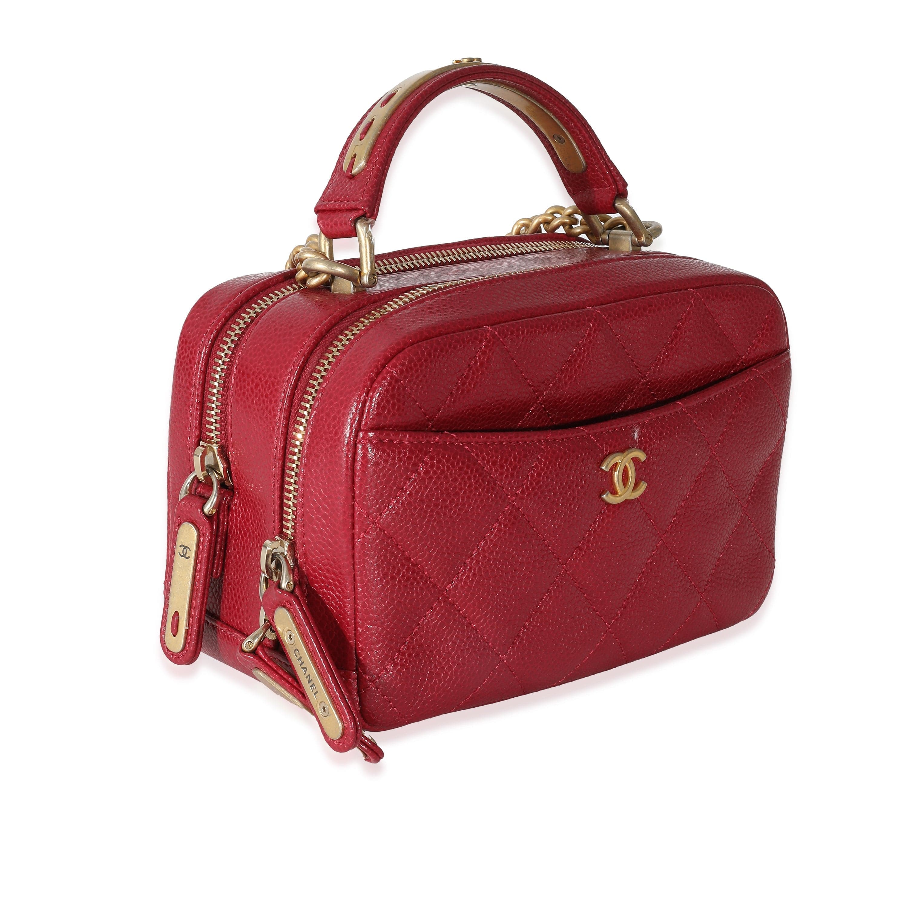 Chanel Chanel Red Quilted Caviar Carry Around Mini Bowling Bag
