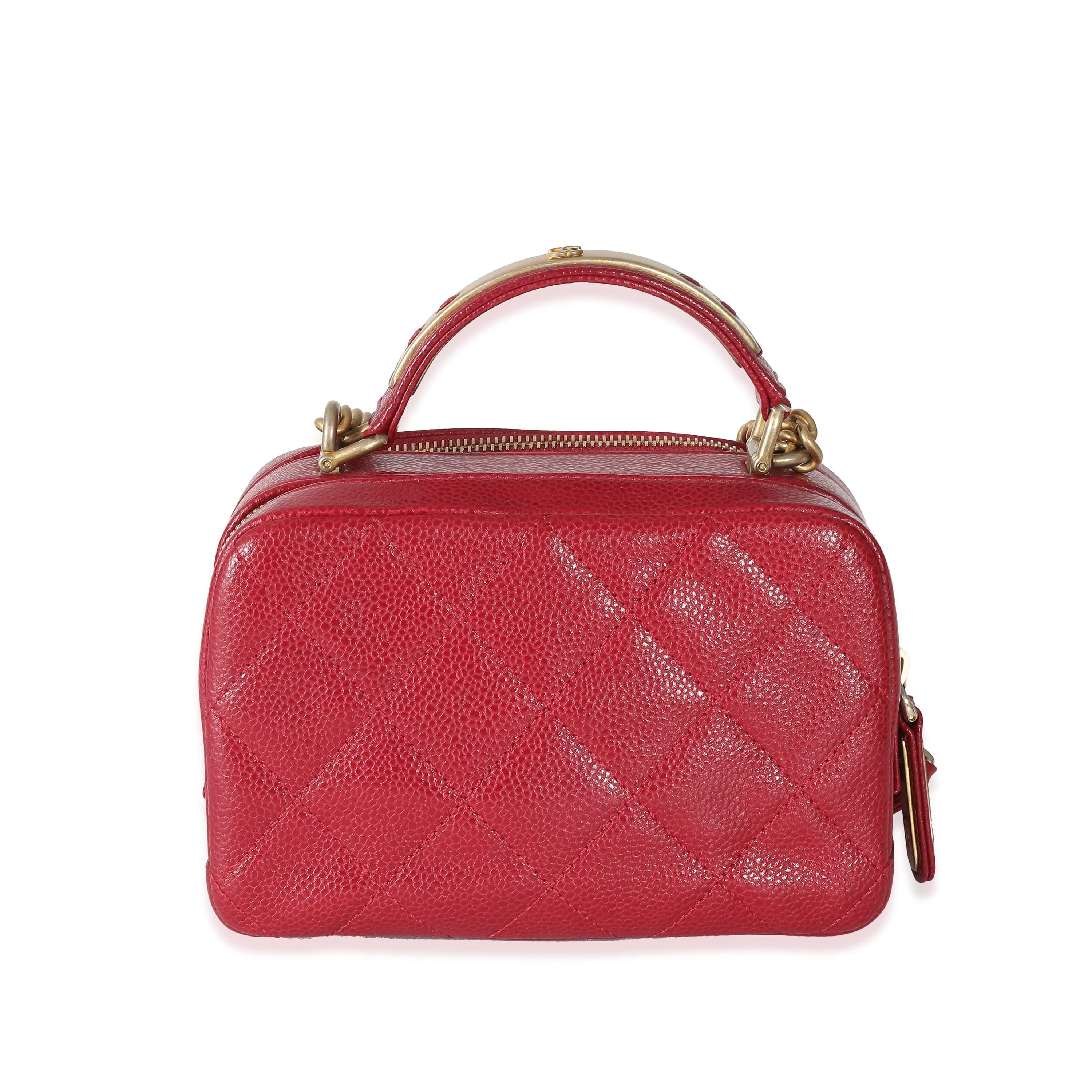 Chanel Chanel Red Quilted Caviar Carry Around Mini Bowling Bag