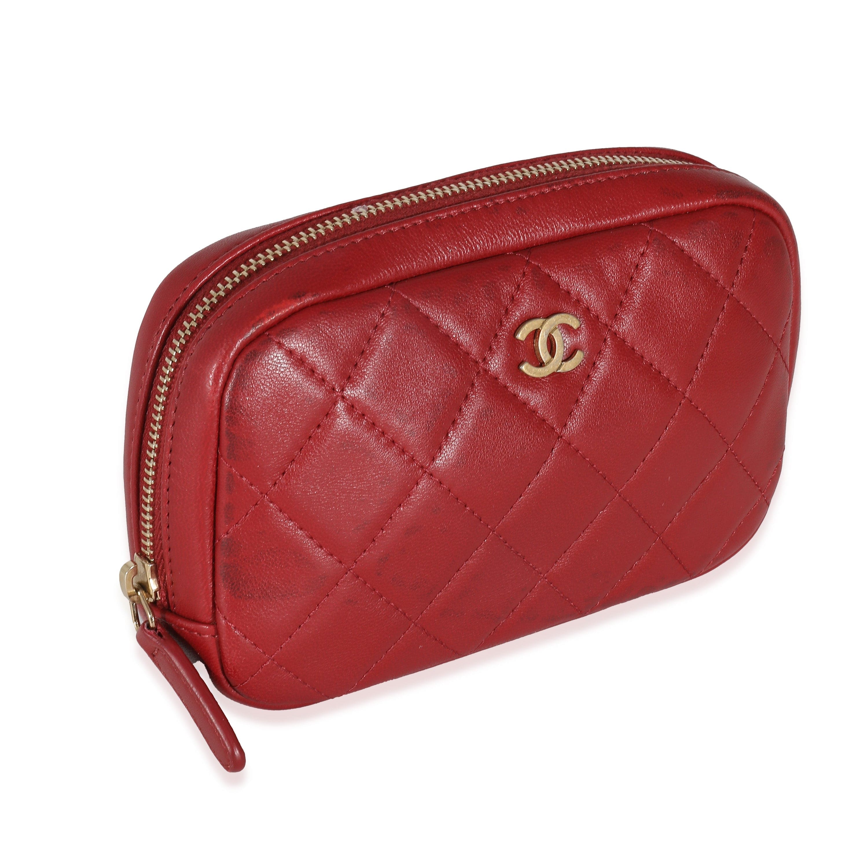 Chanel Chanel Red Quilted Lambskin Small Curvy Pouch Cosmetic Case