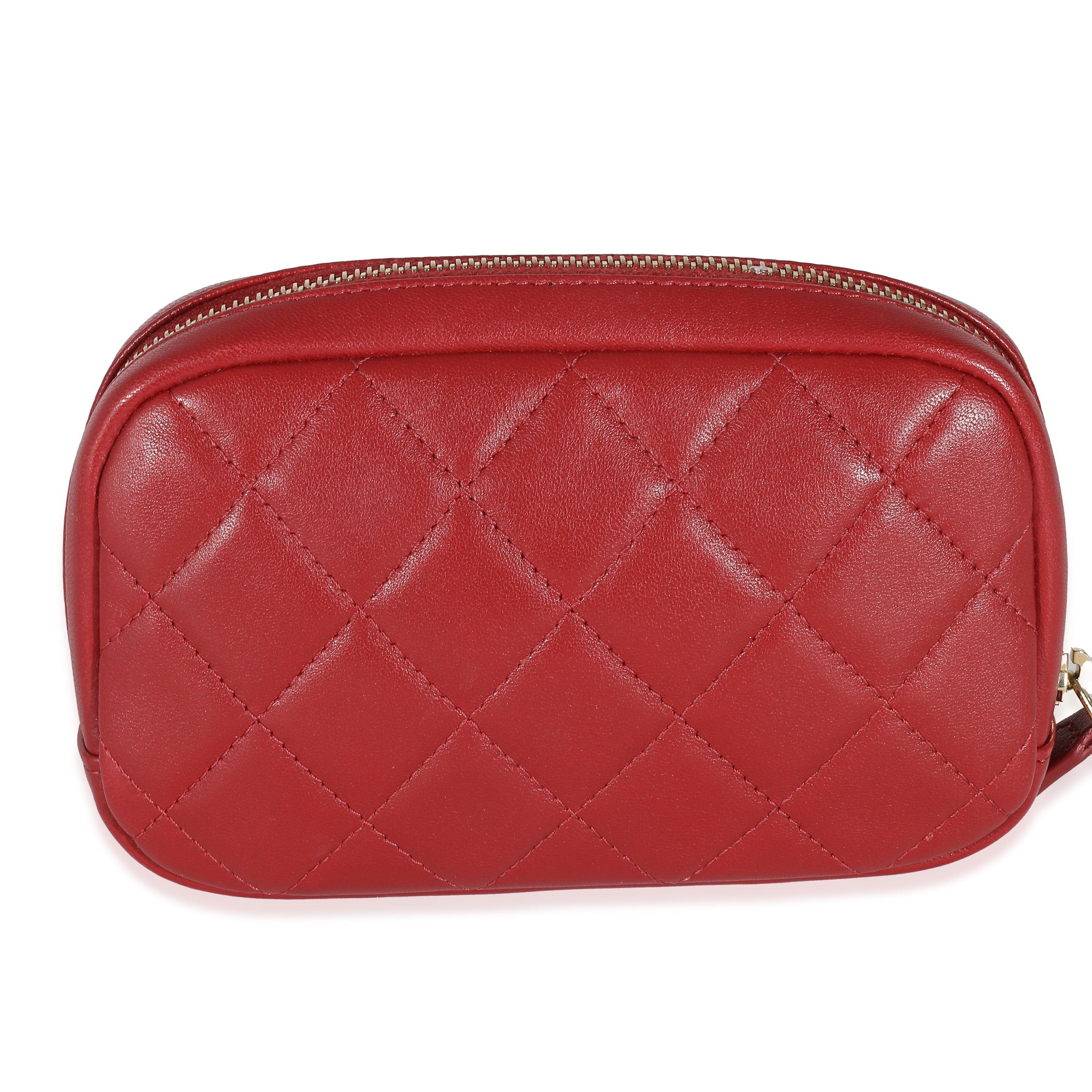 Chanel Chanel Red Quilted Lambskin Small Curvy Pouch Cosmetic Case
