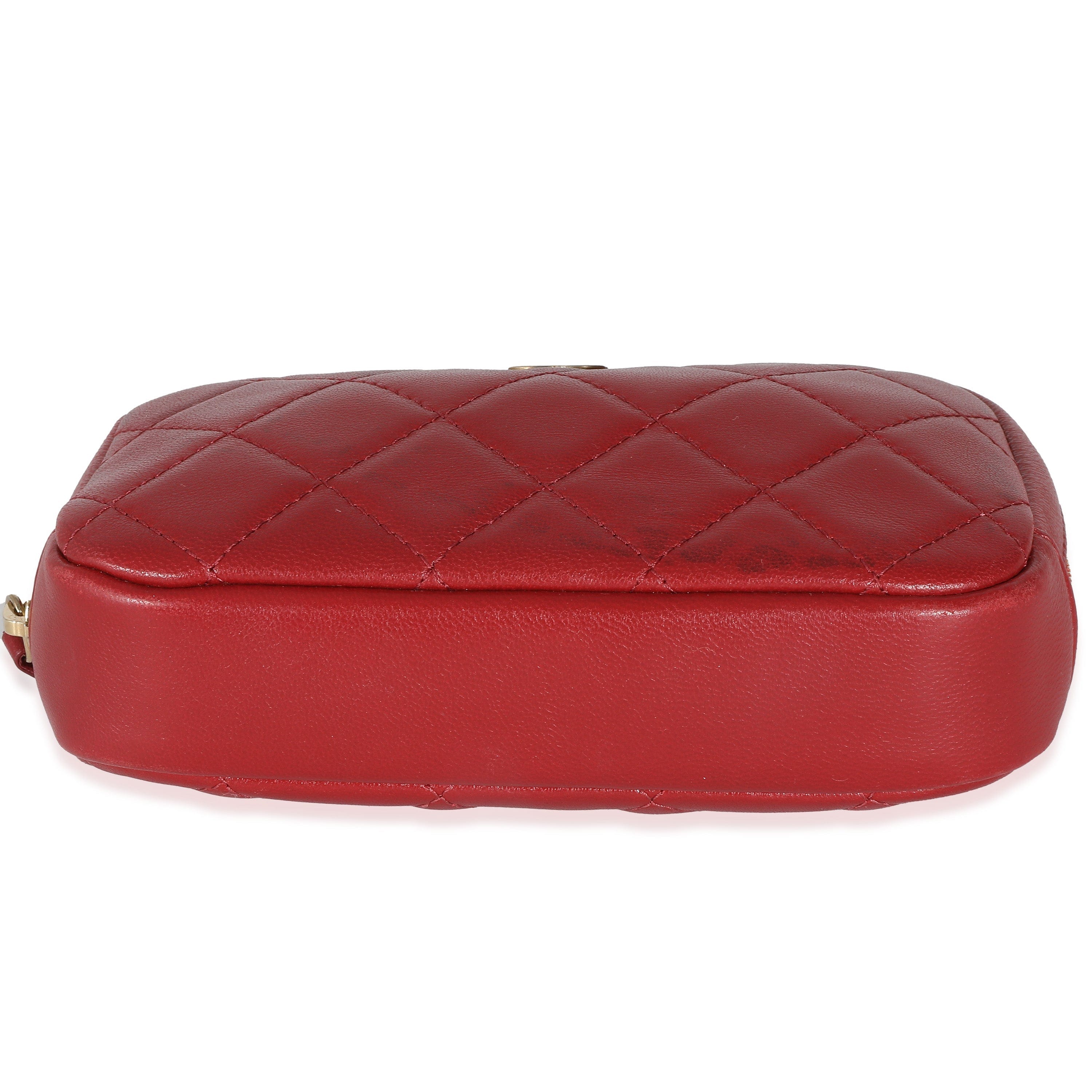 Chanel Chanel Red Quilted Lambskin Small Curvy Pouch Cosmetic Case