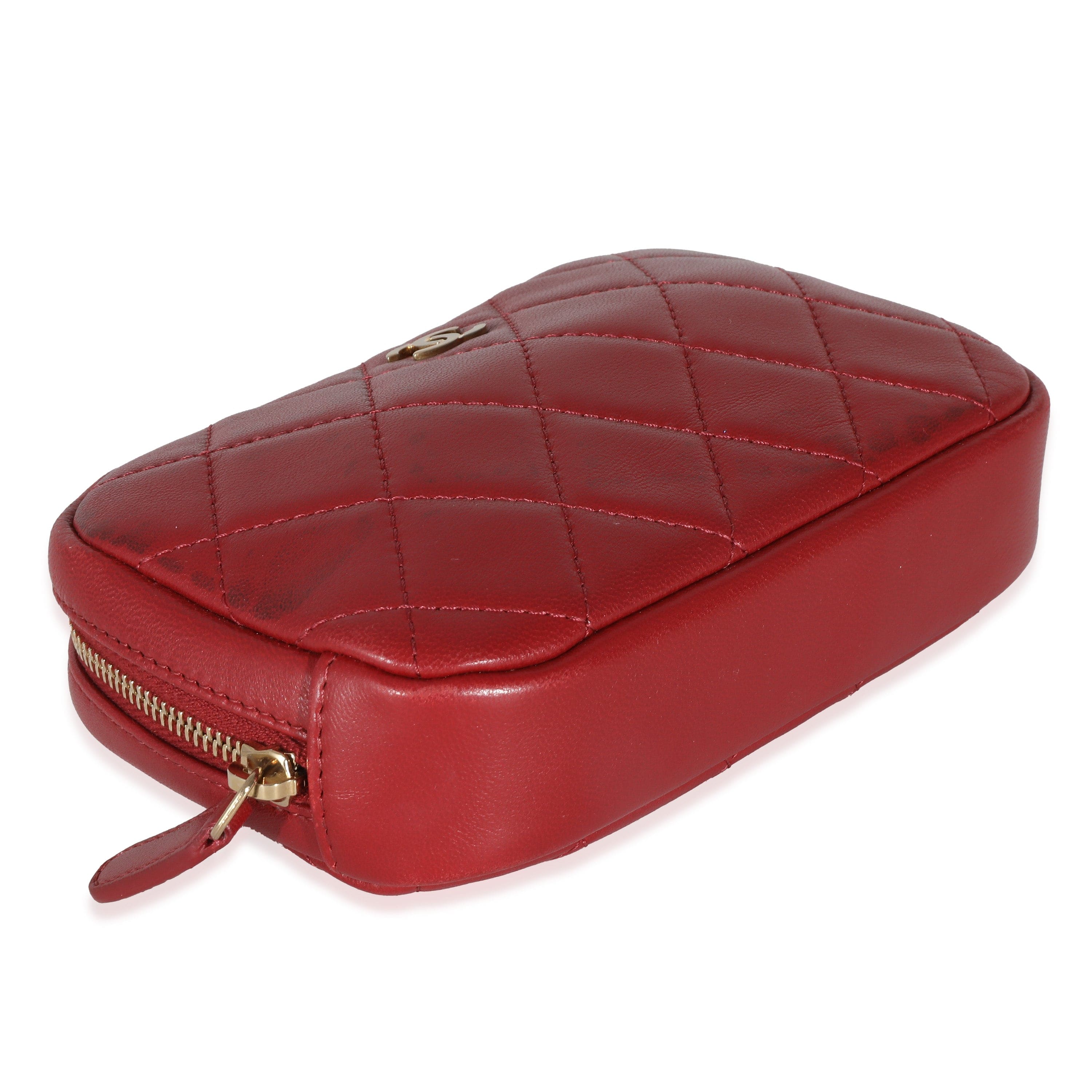 Chanel Chanel Red Quilted Lambskin Small Curvy Pouch Cosmetic Case