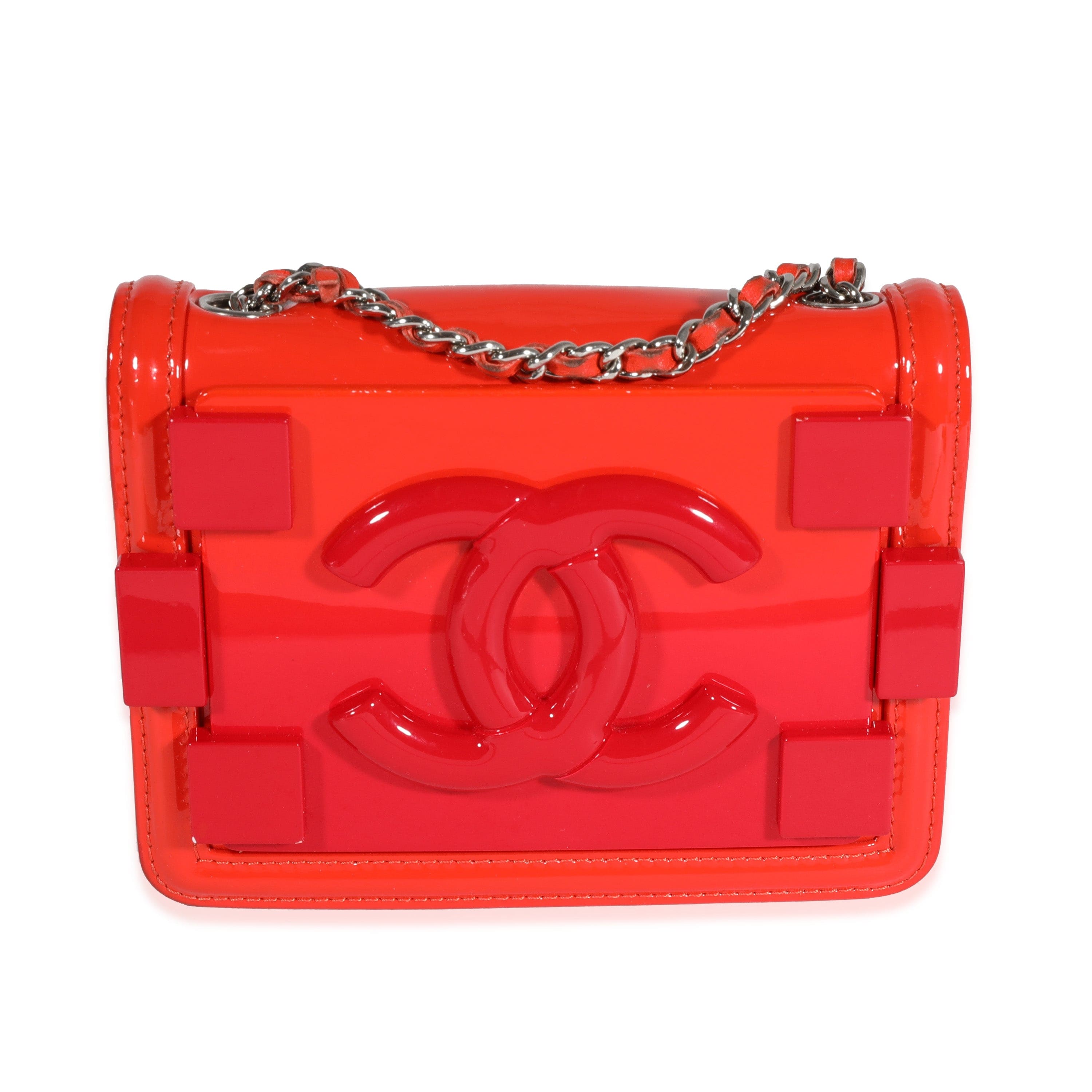 Chanel Chanel Red Quilted Patent Leather & Plexi Boy Brick Flap Bag