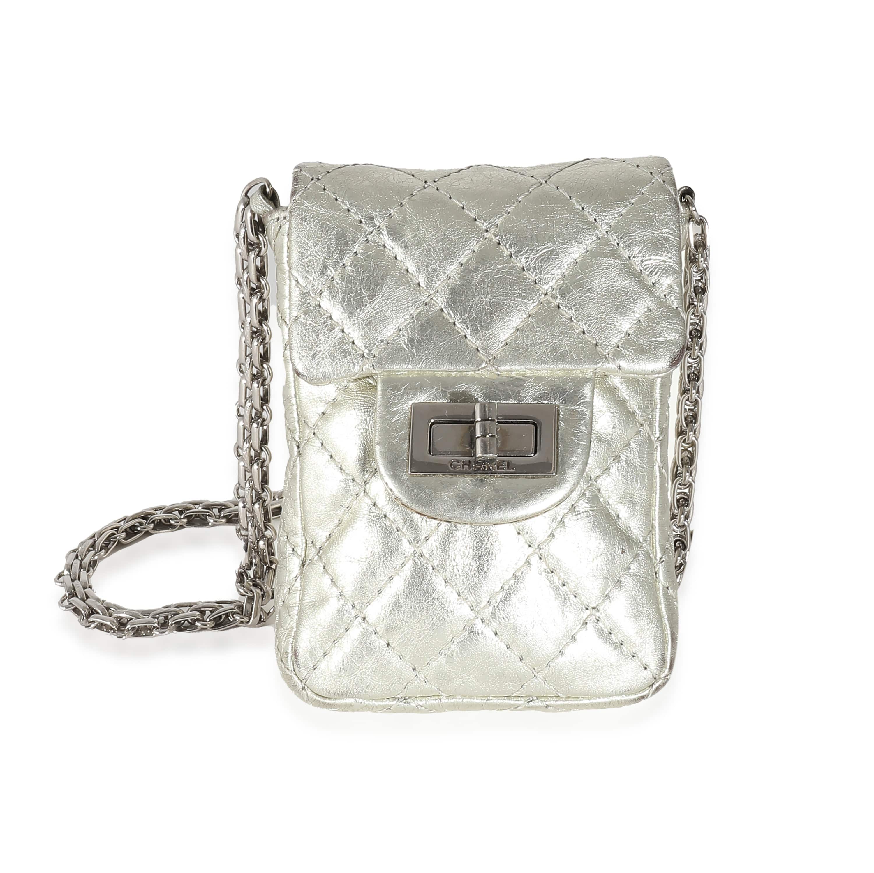 Chanel Chanel Silver Metallic Aged Calfskin Quilted 2.55 Reissue Phone Case