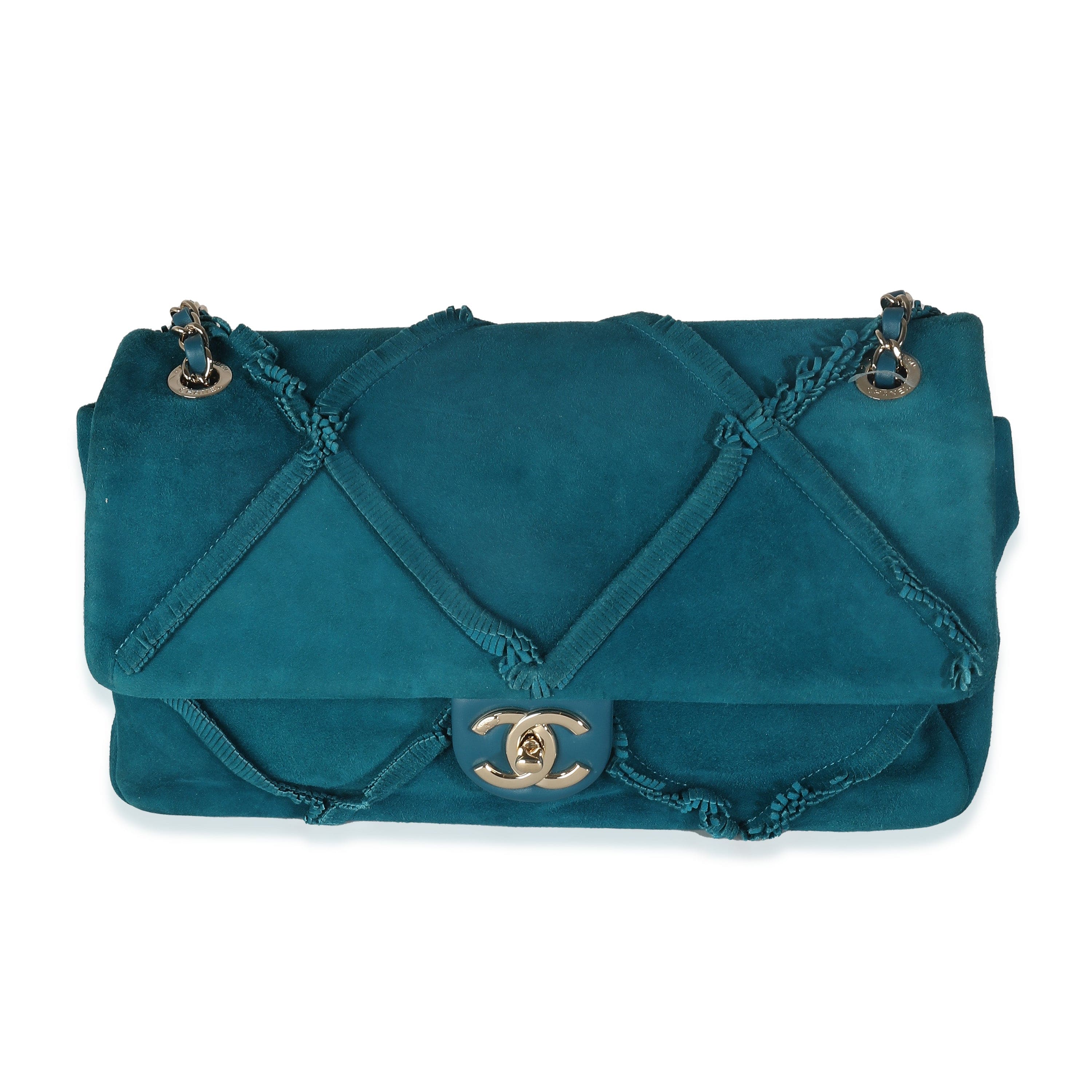 Chanel Chanel Teal Suede Goatskin Diamond Fringe Medium Flap Bag