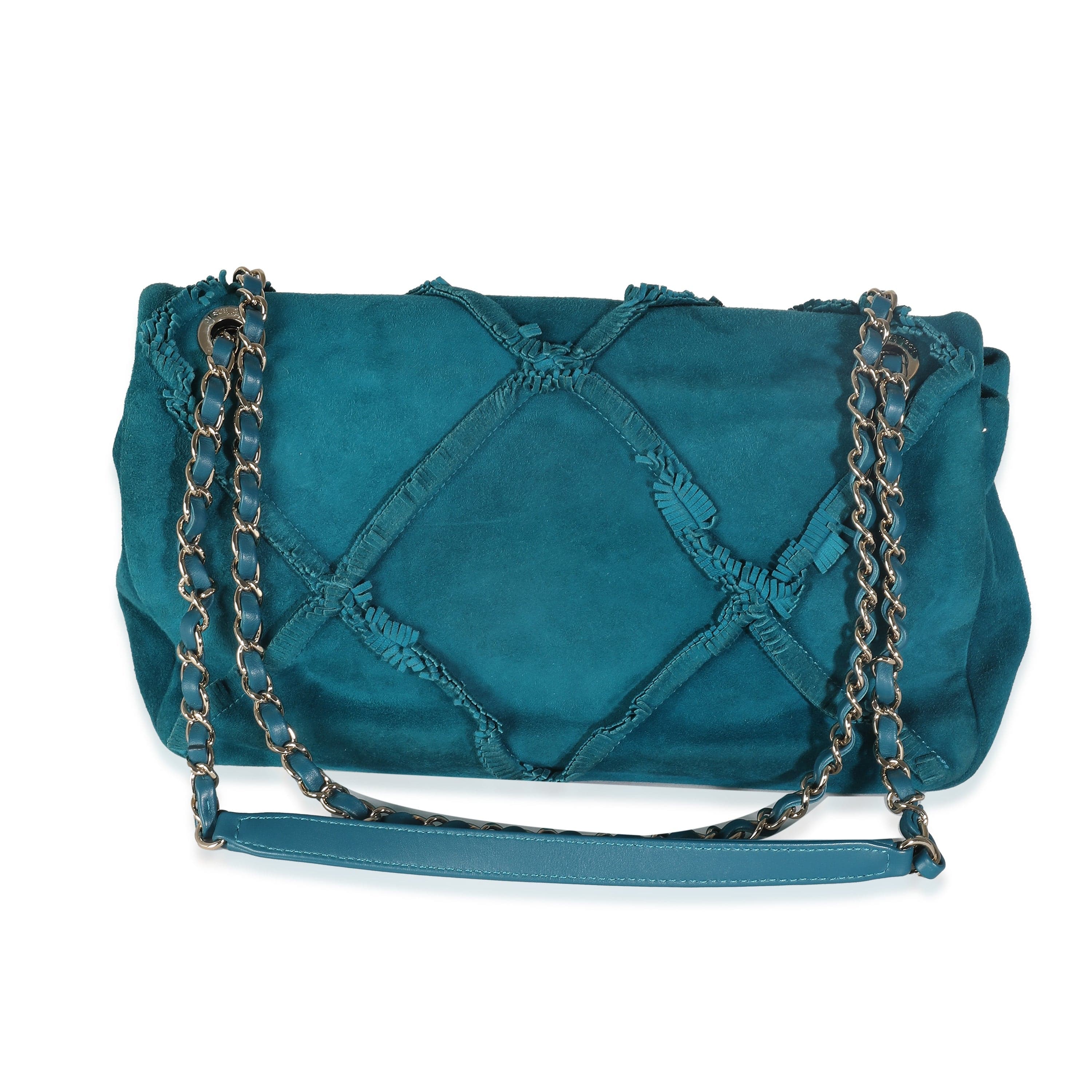 Chanel Chanel Teal Suede Goatskin Diamond Fringe Medium Flap Bag