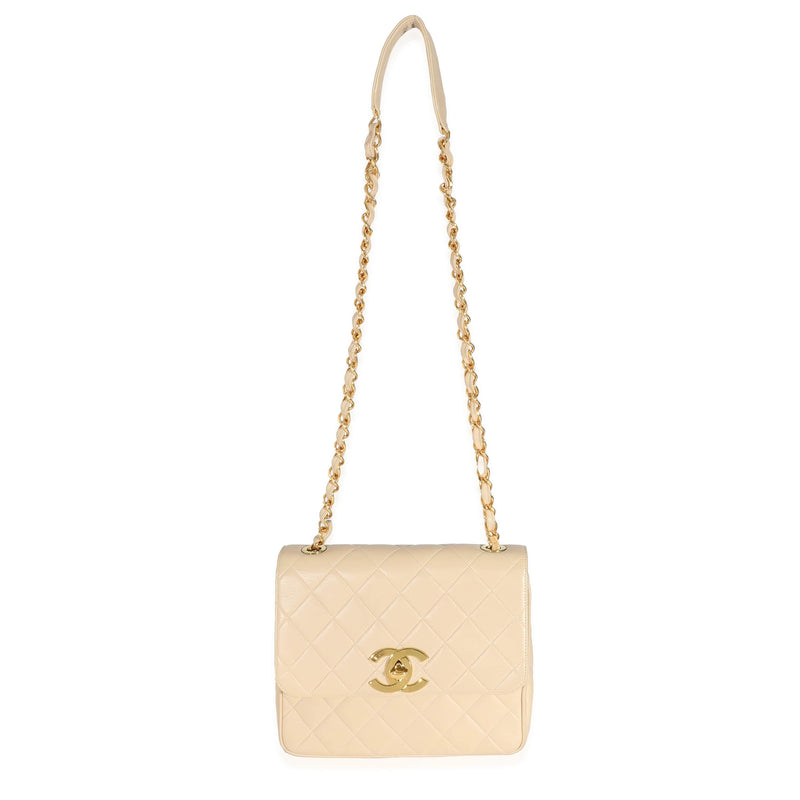 Chanel Vintage Beige Lambskin Jumbo 24k CC Square Flap Bag