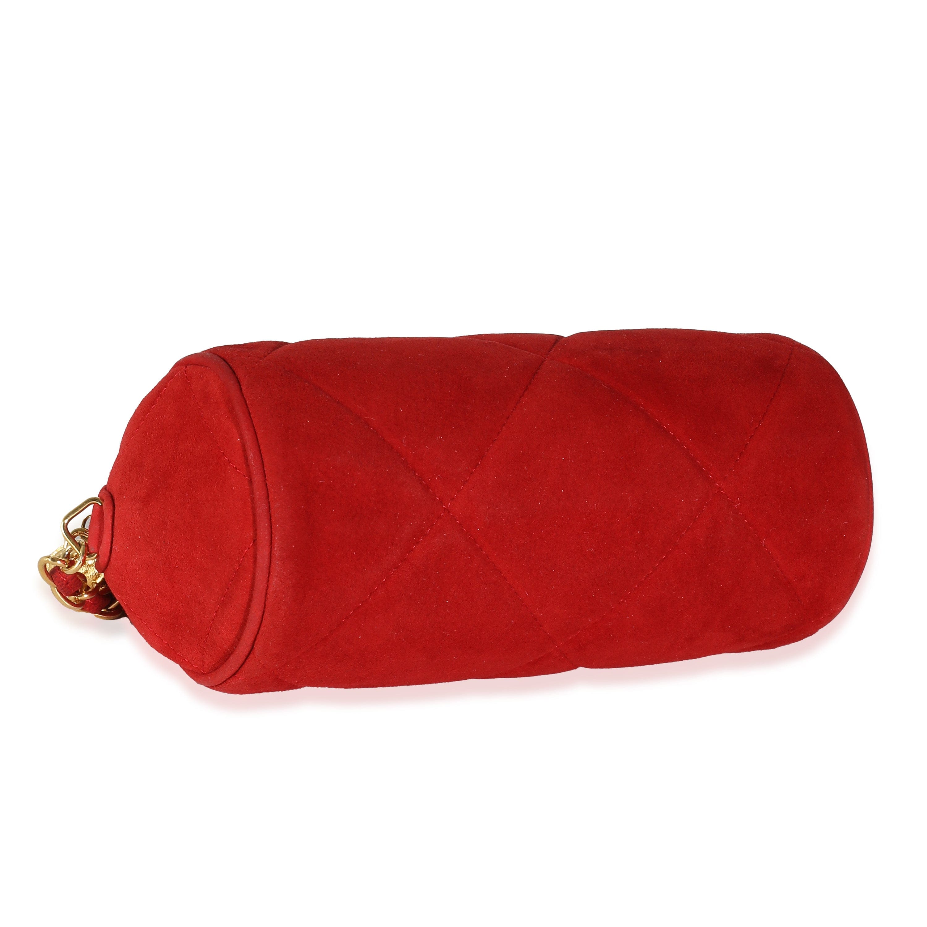 Chanel Chanel Vintage Red Suede Diamond Stitch Tassel Barrel Clutch