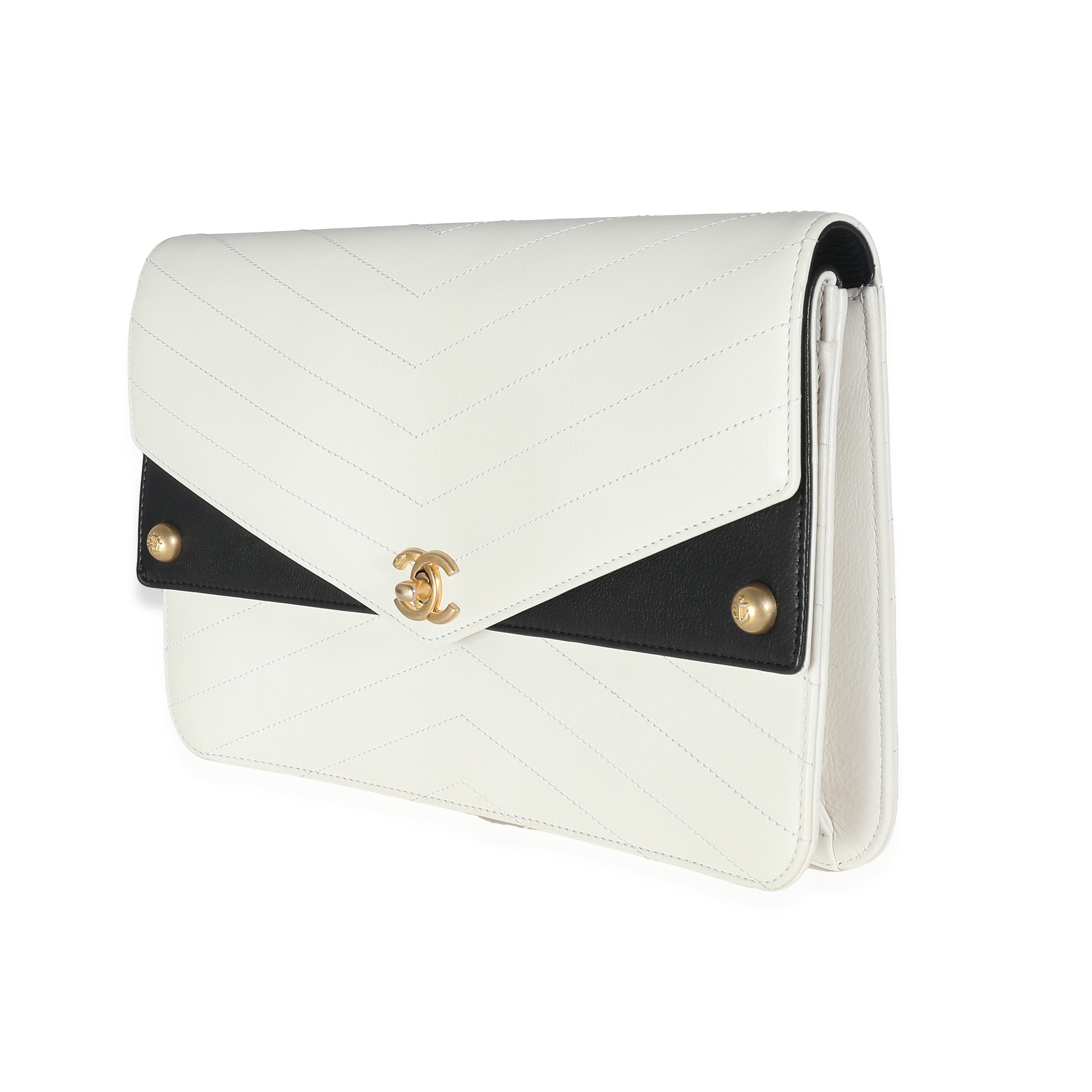 Chanel Chanel White Chevron Calfskin Casual Trip Flap Clutch